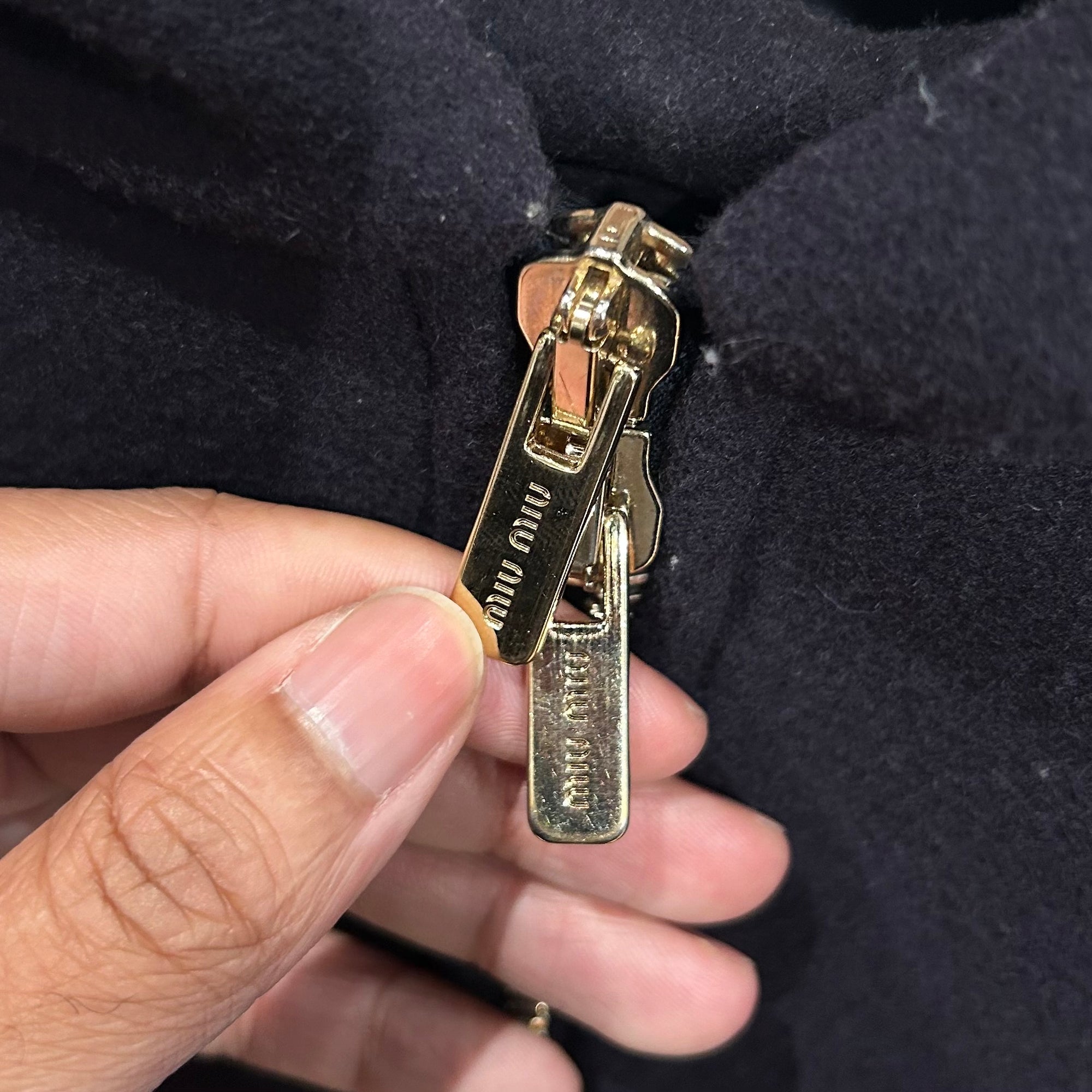 MIU MIU PADDED WOOL ZIP HOODIE ‘NAVY’