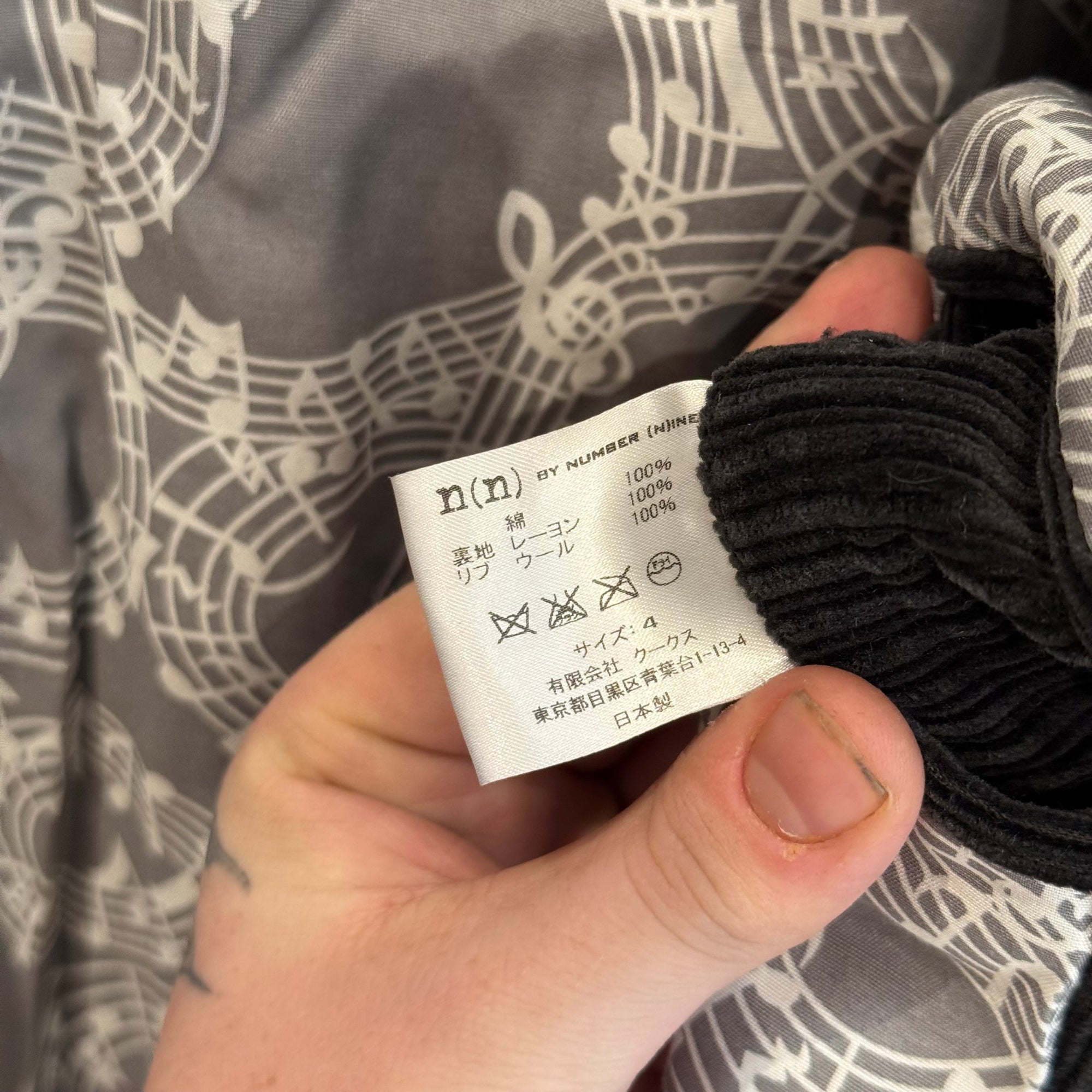 NUMBER (N)INE CORDUROY MUSICIAN COAT ‘BLACK’