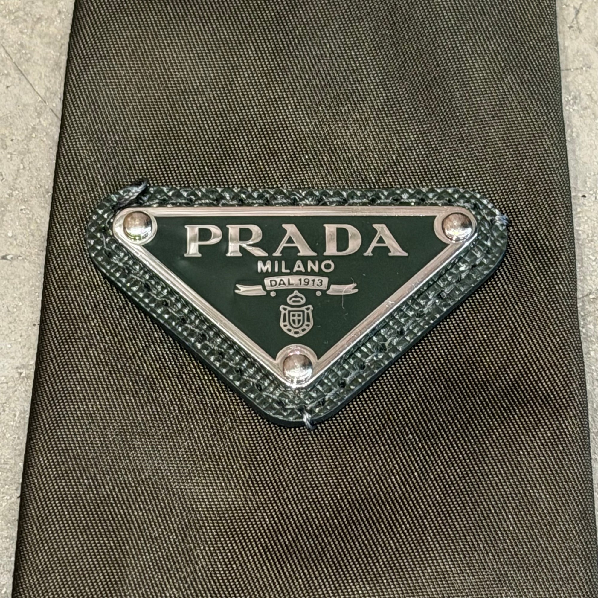 PRADA RE-NYLON BADGE TIE ‘DARK OLIVE’