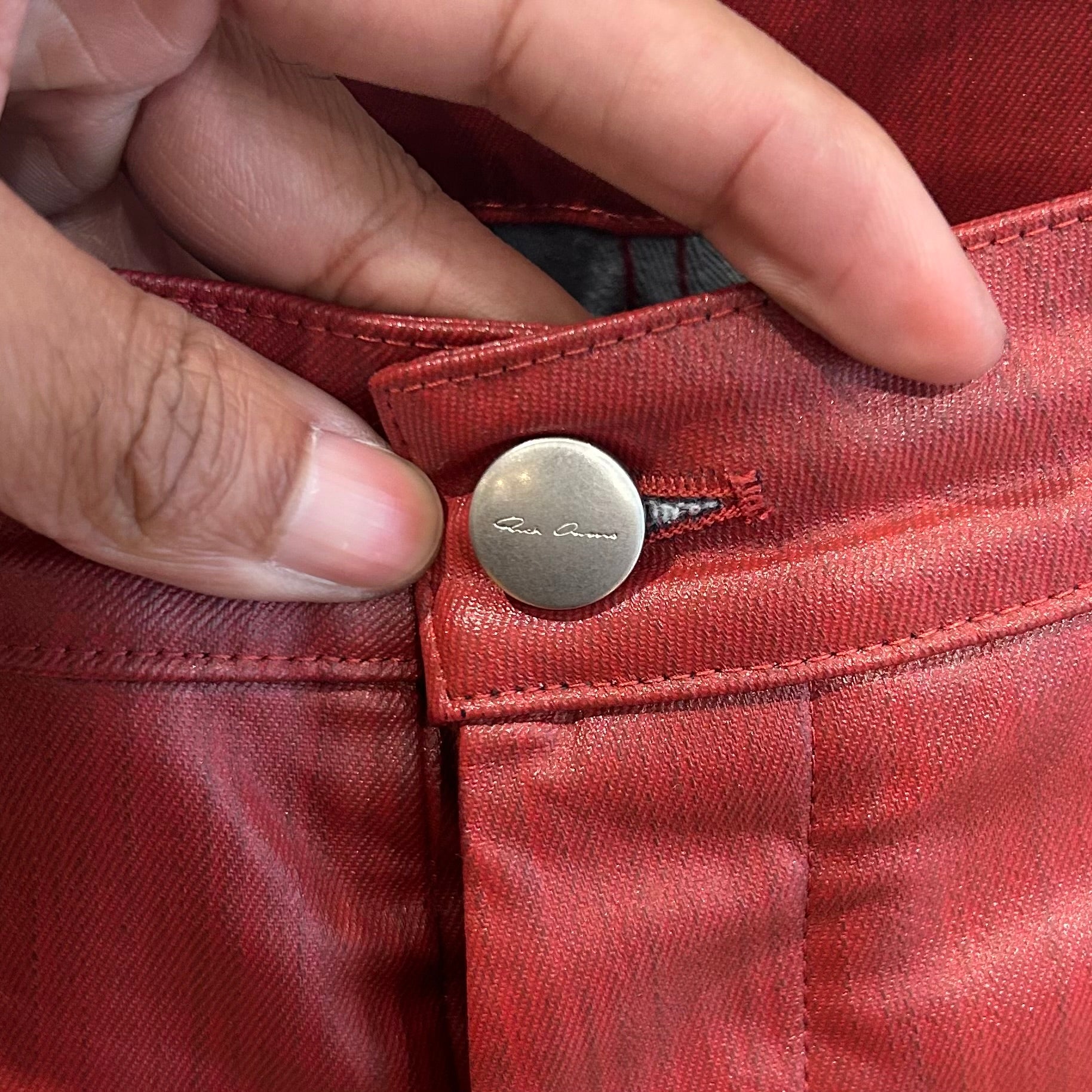 RICK OWENS SS24 LIDO TYRONE WAXED DENIM ‘RED’
