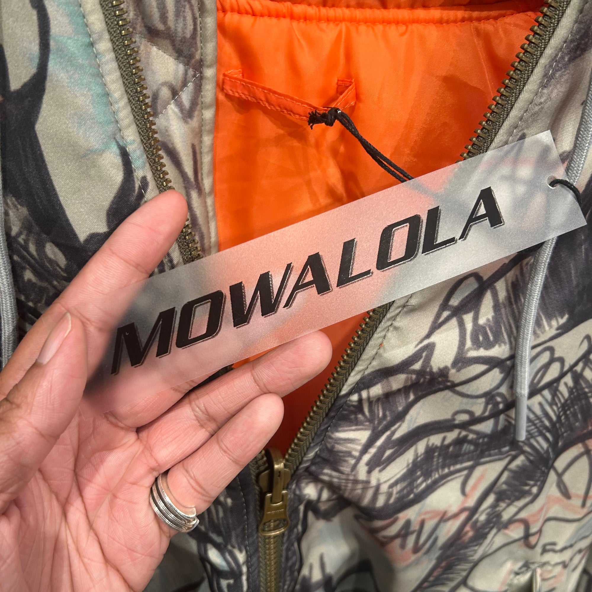 MOWALOLA HYBRID GRAFFITI HOODED BOMBER ‘SAGE’