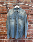 SAINT LAURENT HEDI ERA DISTRESSED WESTERN DENIM BUTTON UP ‘INDIGO’