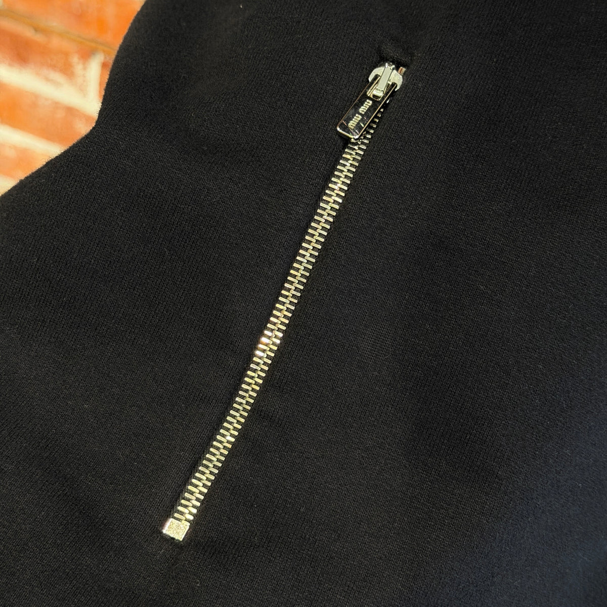 MIU MIU FW25 COTTON FLEECE QUARTER ZIP ‘BLACK’