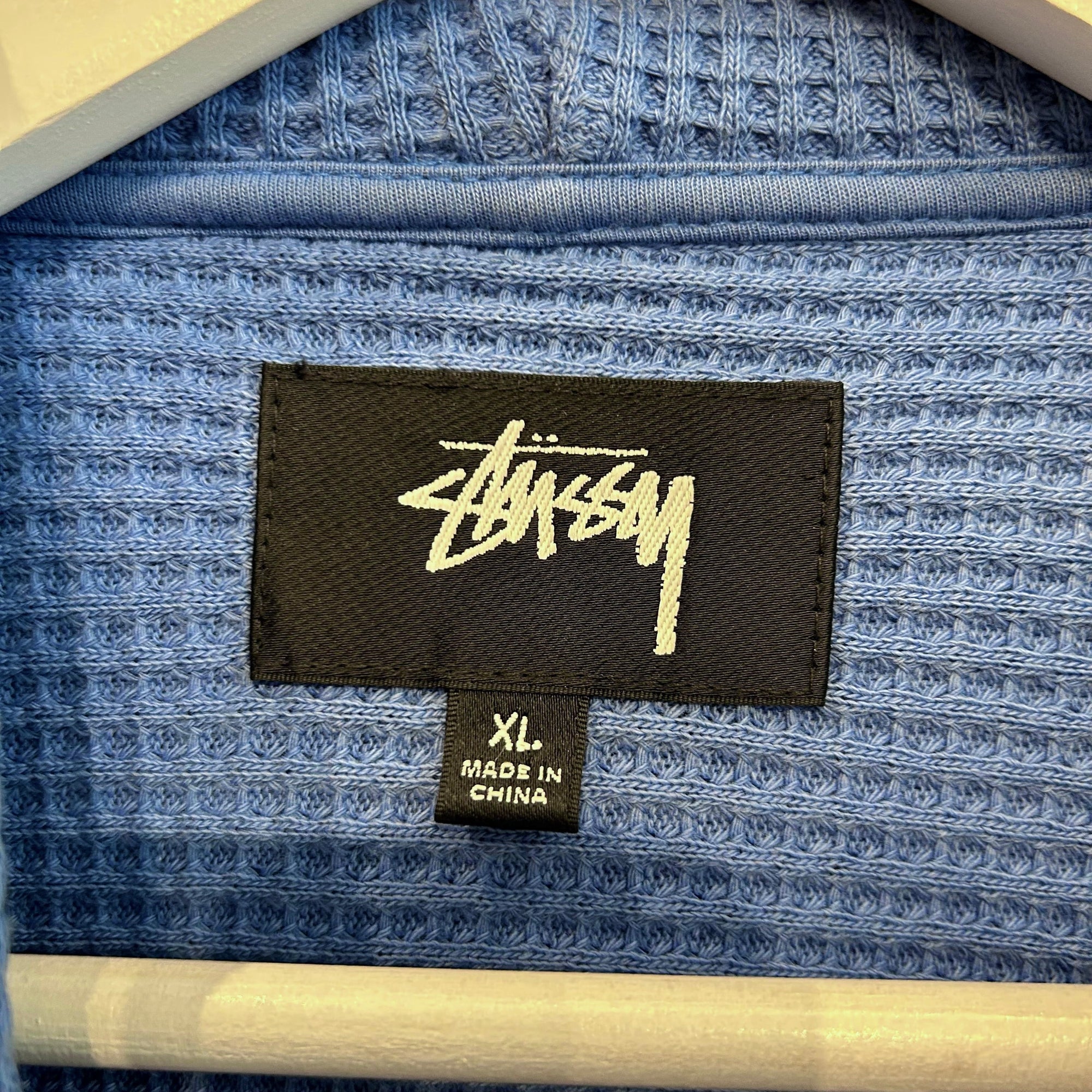 STUSSY DOUBLE LAYER WAFFLE ZIP HOODIE ‘BLUE’