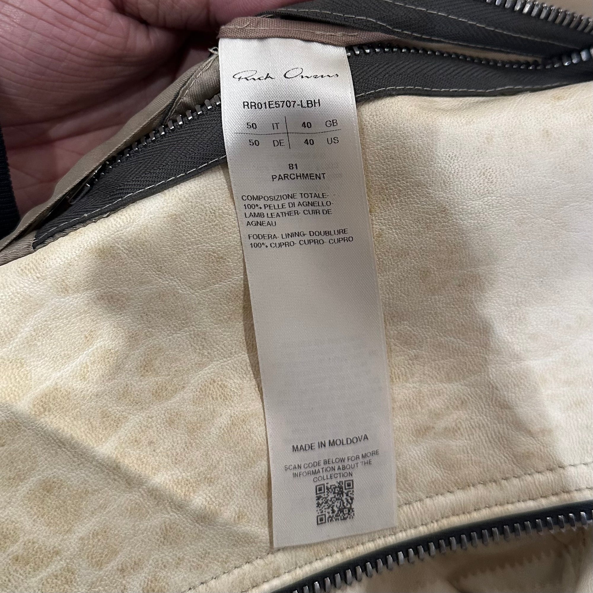 RICK OWENS SS25 LUKE CROPPED LEATHER JACKET ‘MILK’