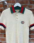 GUCCI WEB STRIPE KNIT POLO SWEATER ‘CREAM’