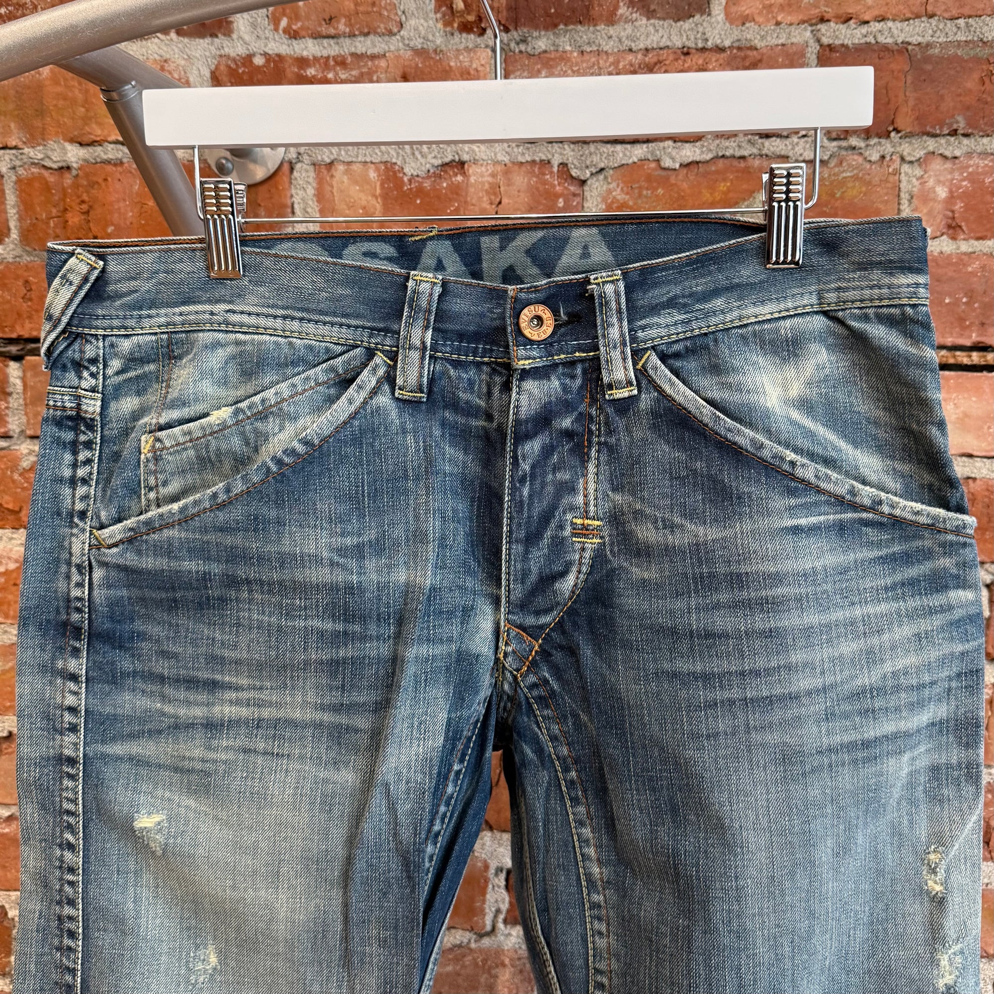 EVISU EU EXCLUSIVE THRASHED DENIM 'VINTAGE BLUE/IVORY'