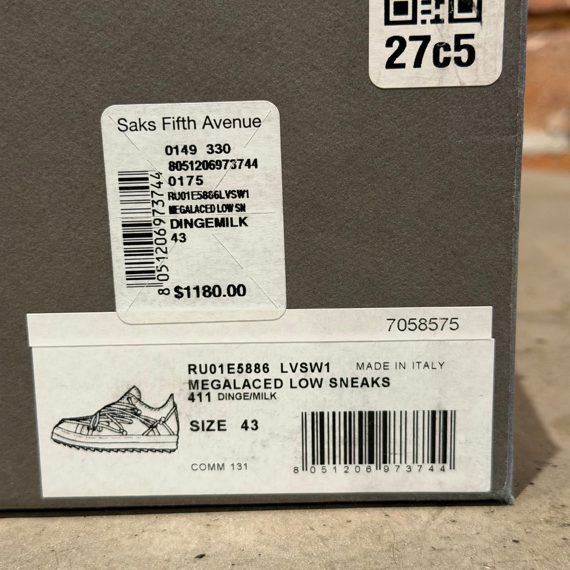 RICK OWENS SS25 MEGALACE RAMONE LOWS ‘DINGE/MILK’