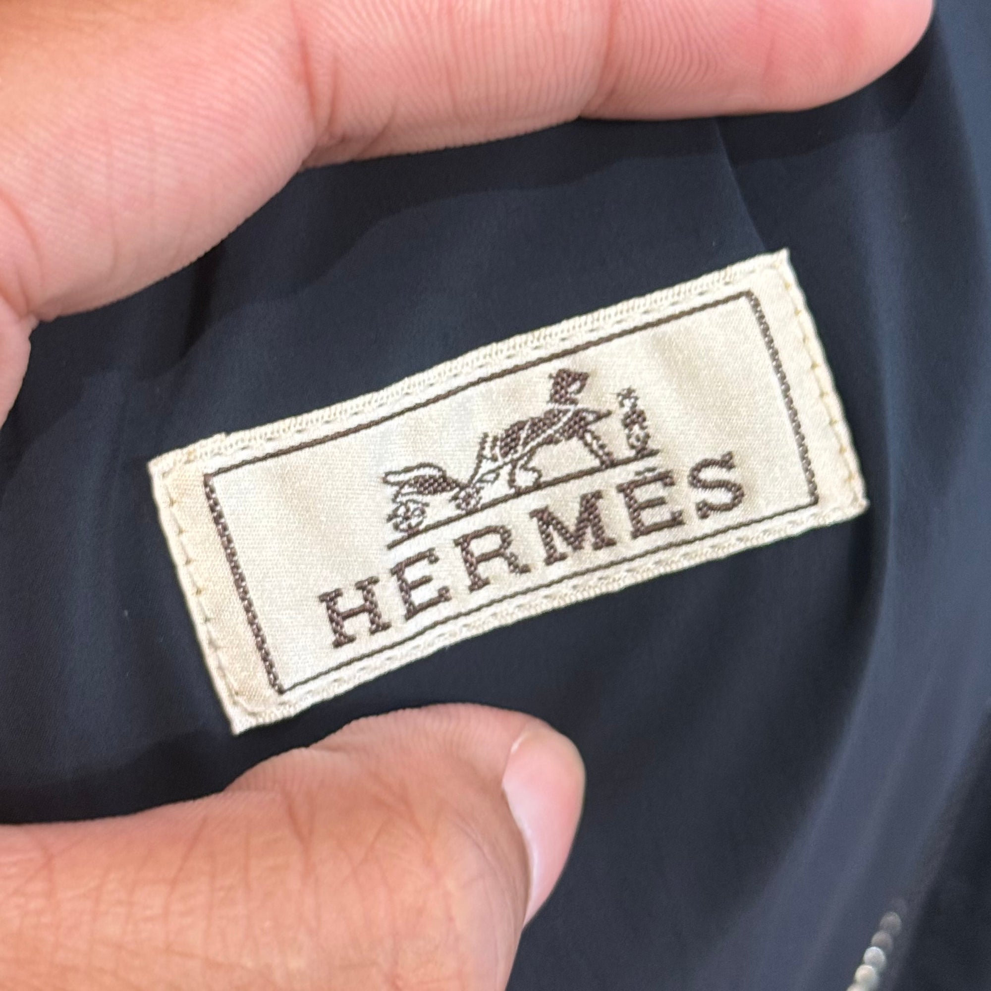 HERMES HOODED BLOUSON LEATHER DETAIL JACKET ‘NAVY’