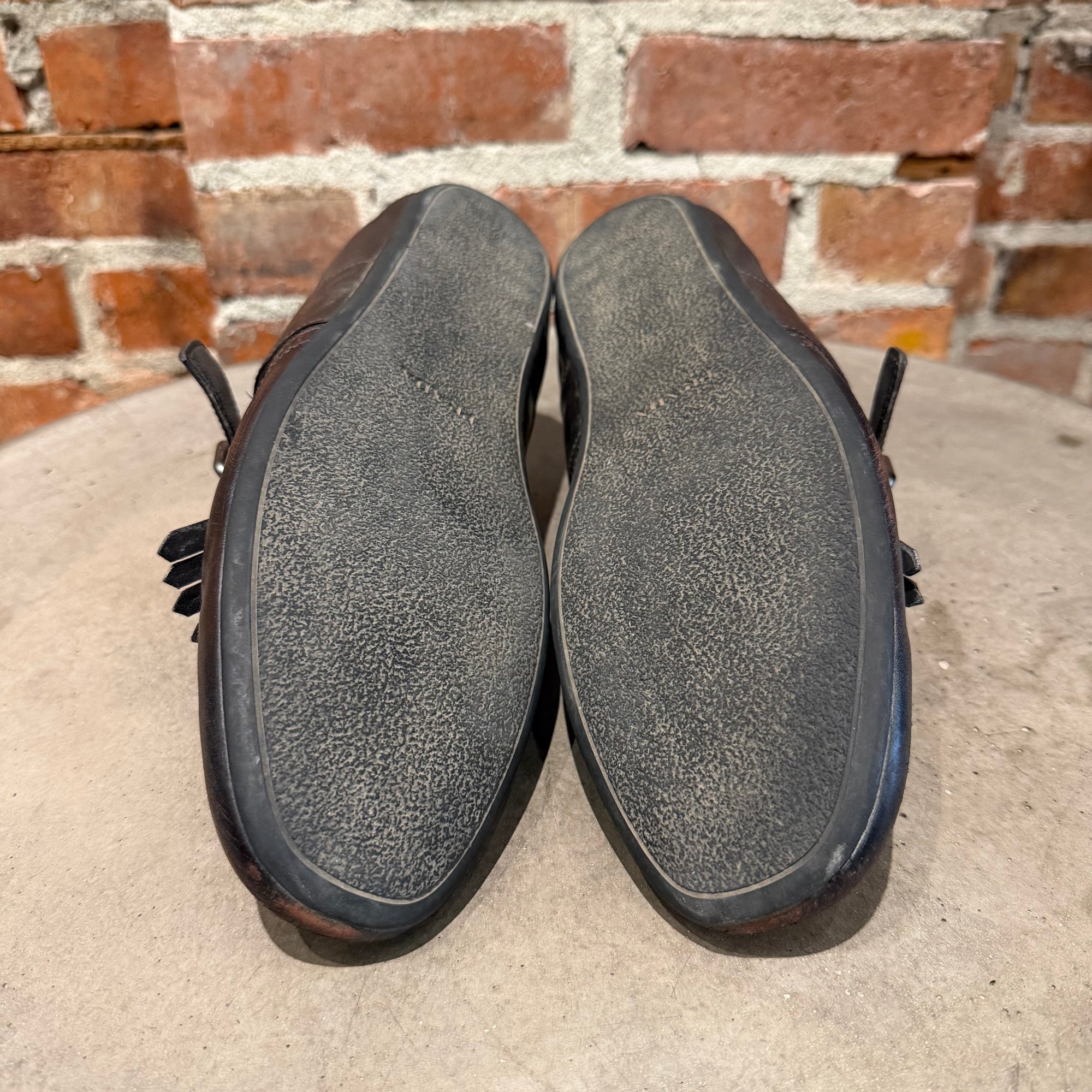 PRADA SS25 FRINGED MONK STRAP SHUFFLE LOAFERS ‘BROWN’