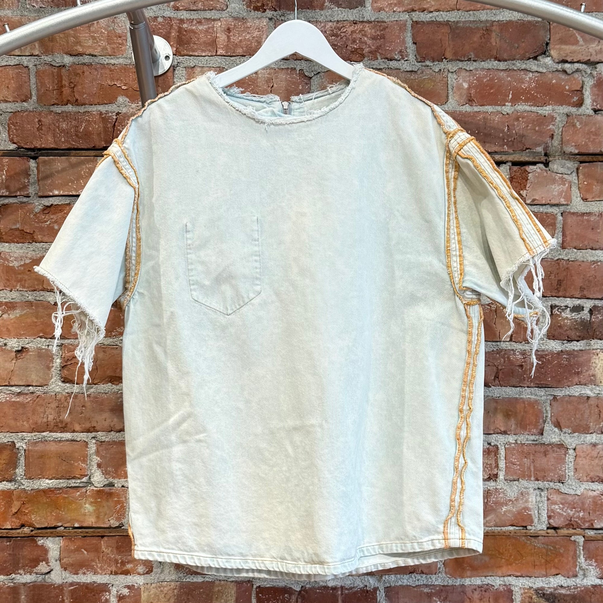 MAISON MARGIELA MM6 REVERSIBLE DISTRESSED DENIM TEE 'WHITE'