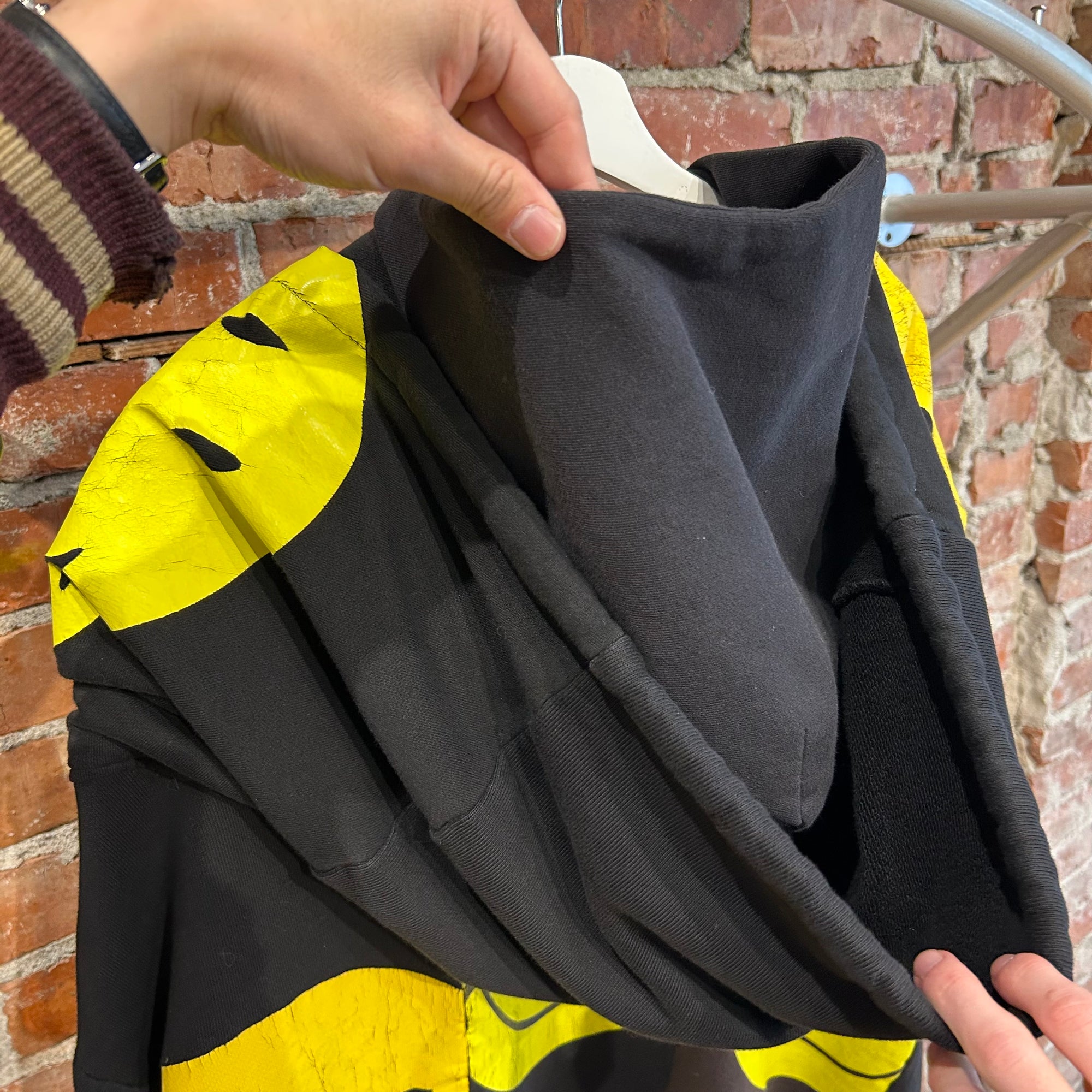 KAPITAL RECONSTRUCTED PATCHWORK SMILEY HOODIE ‘BLACK/YELLOW’