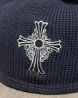 CHROME HEARTS FLORAL CROSS SKULL CAP BEANIE ‘BLACK’