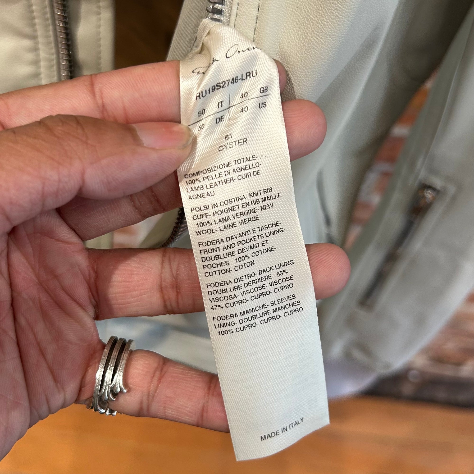 RICK OWENS SS19 BABEL LAMBSKIN MOTO LEATHER JACKET 'OYSTER'