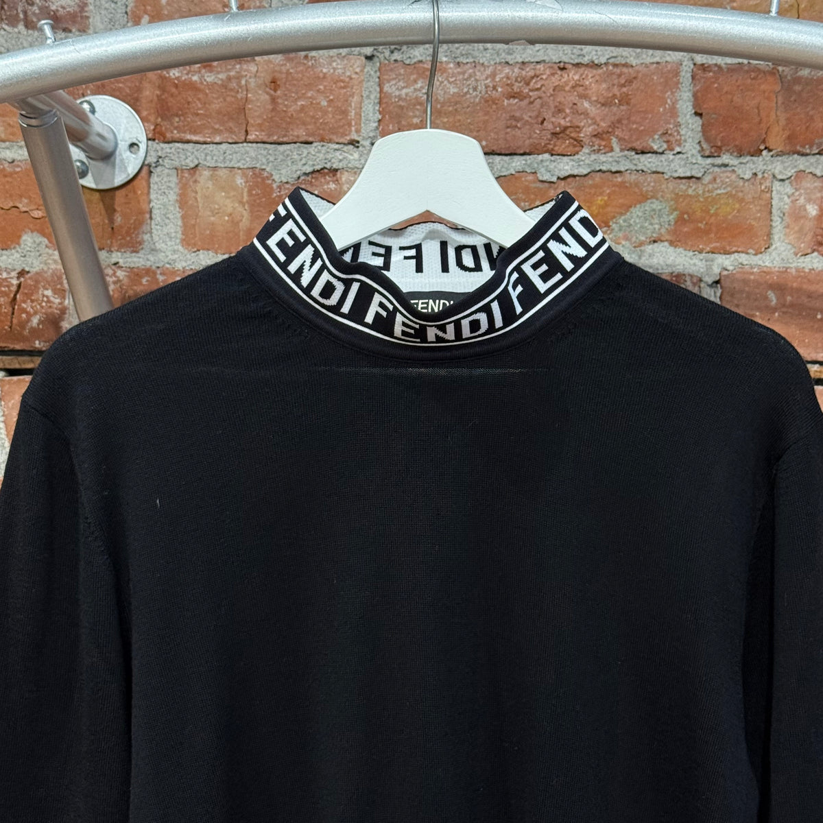 FENDI LOGO MOCKNECK KNIT SWEATER ‘BLACK’