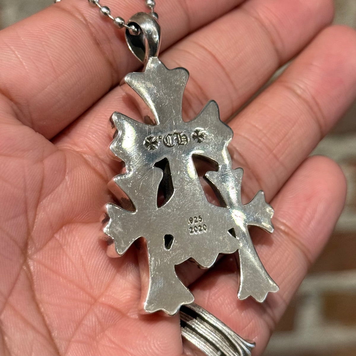CHROME HEARTS SMALL TRIPLE CROSS NECKLACE ‘SILVER’