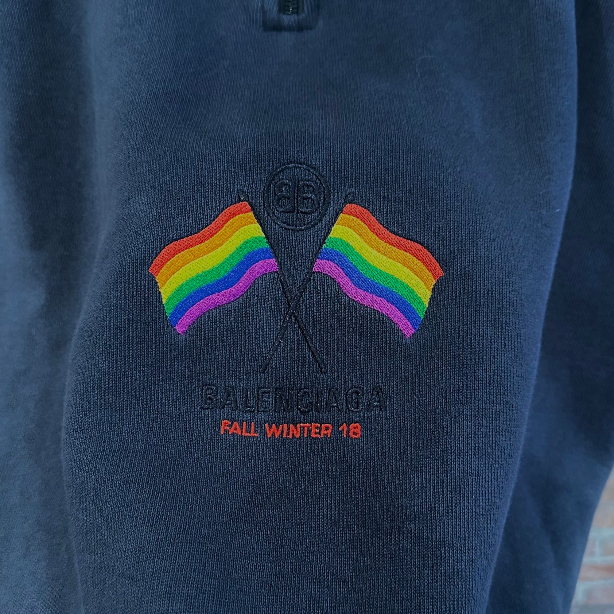 BALENCIAGA FW18 PRIDE FLAG OVERSIZED QUARTER ZIP ‘NAVY’