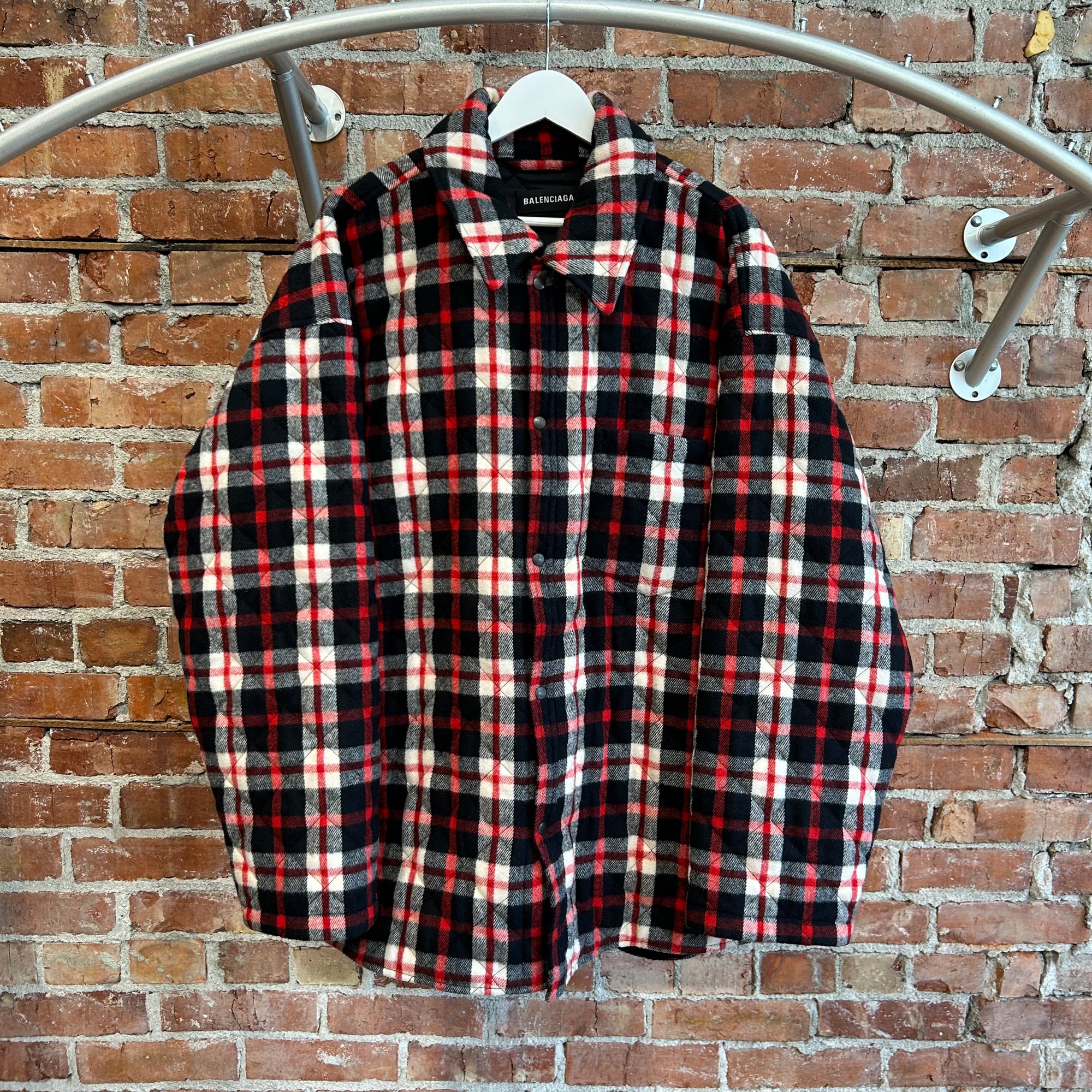 BALENCIAGA FW18 OVERSIZED QUILTED FLANNEL JACKET ‘MULTI’