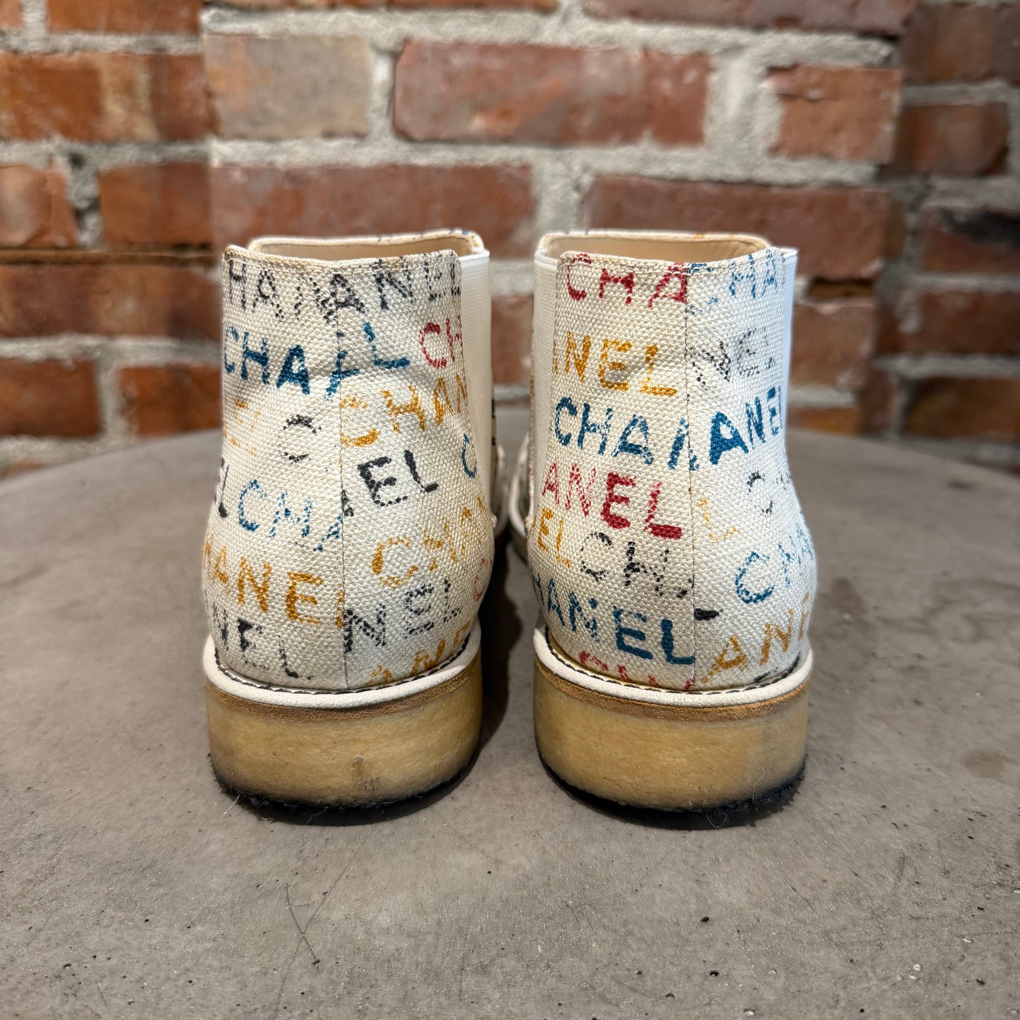 CHANEL SS14 GRAFFITI CANVAS CHELSEA BOOTS ‘MULTI’