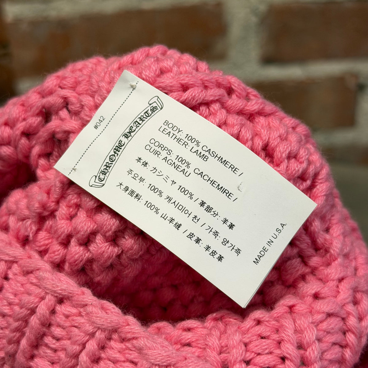 CHROME HEARTS CASHMERE CROSS PATCH BEANIE ‘PINK’