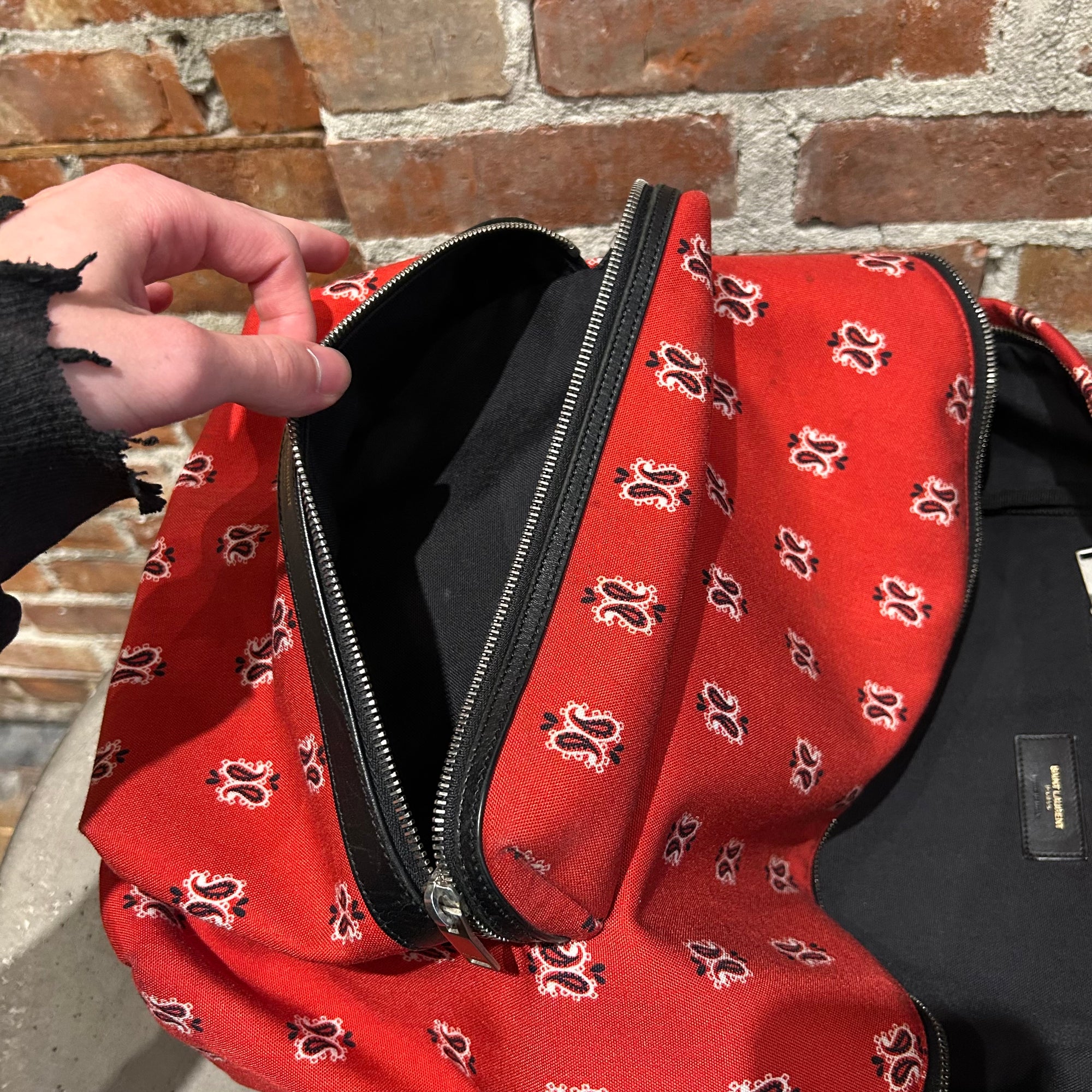 SAINT LAURENT SS15 PSYCH ROCK PAISLEY BACKPACK ‘RED’