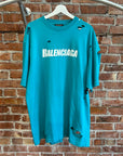 BALENCIAGA SS20 DESTROYED FLATGROUND TEE ‘TURQUOISE’
