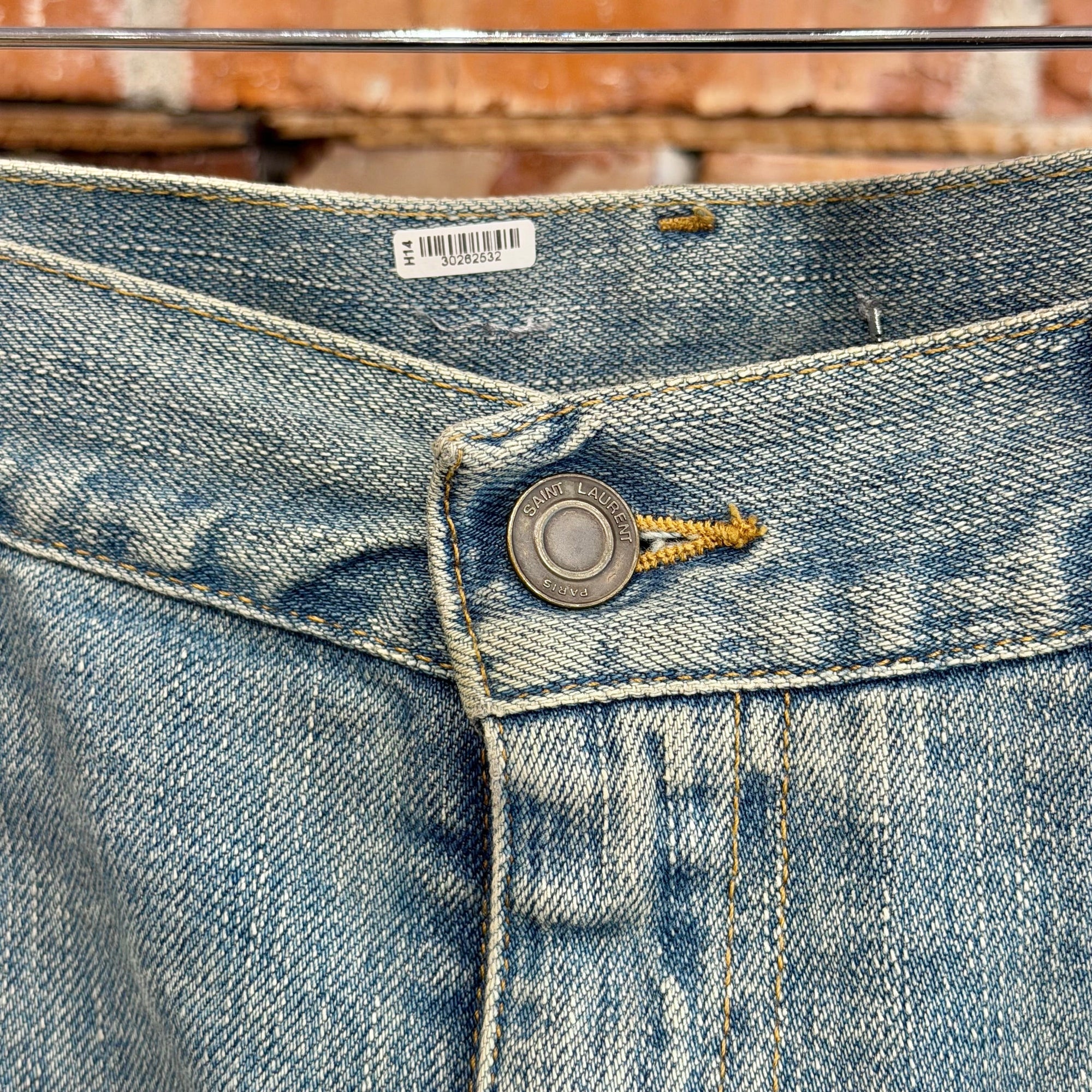 SAINT LAURENT SS15 D02 KNIFE CUT DENIM ‘MUD WASH BLUE’