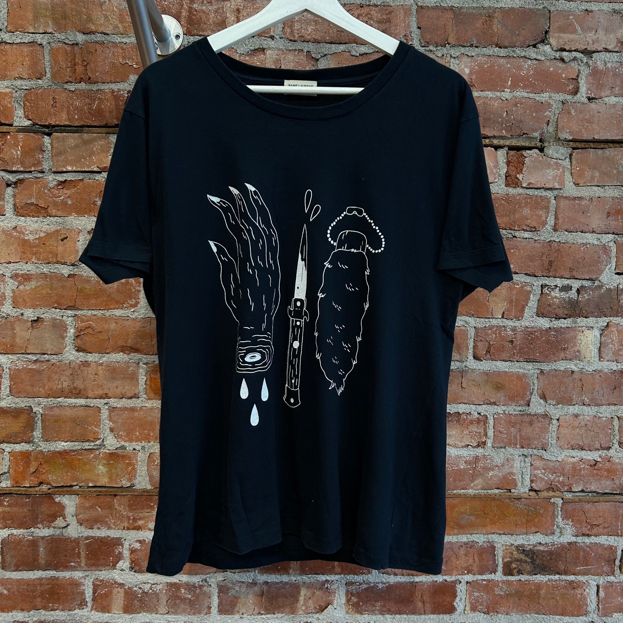 SAINT LAURENT FW14 RABBIT FOOT TEE ‘NAVY’