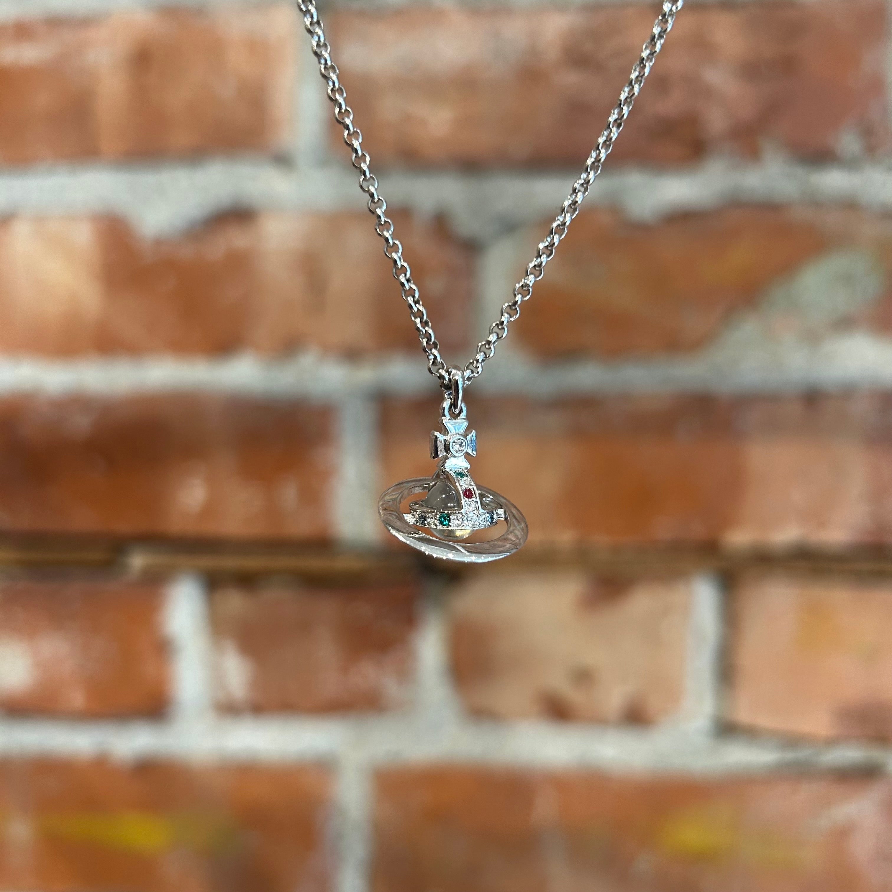 VIVIENNE WESTWOOD TILTED 3D MICRO ORB PENDANT NECKLACE 'CLEAR