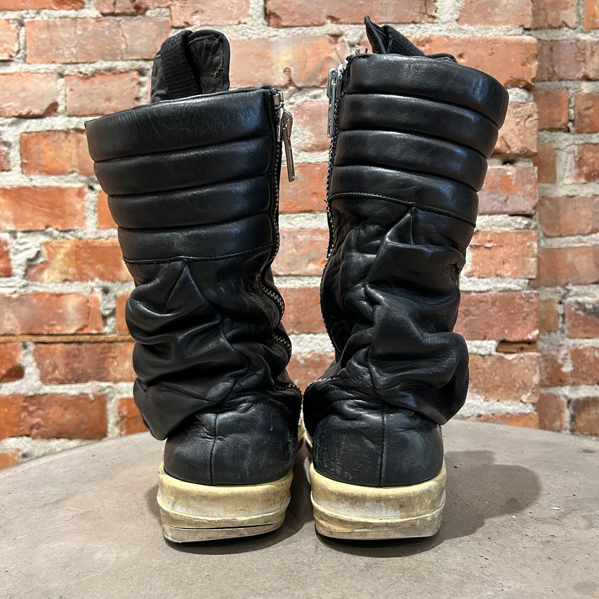 RICK OWENS LEATHER CARGO GEOBASKETS ‘BLACK’