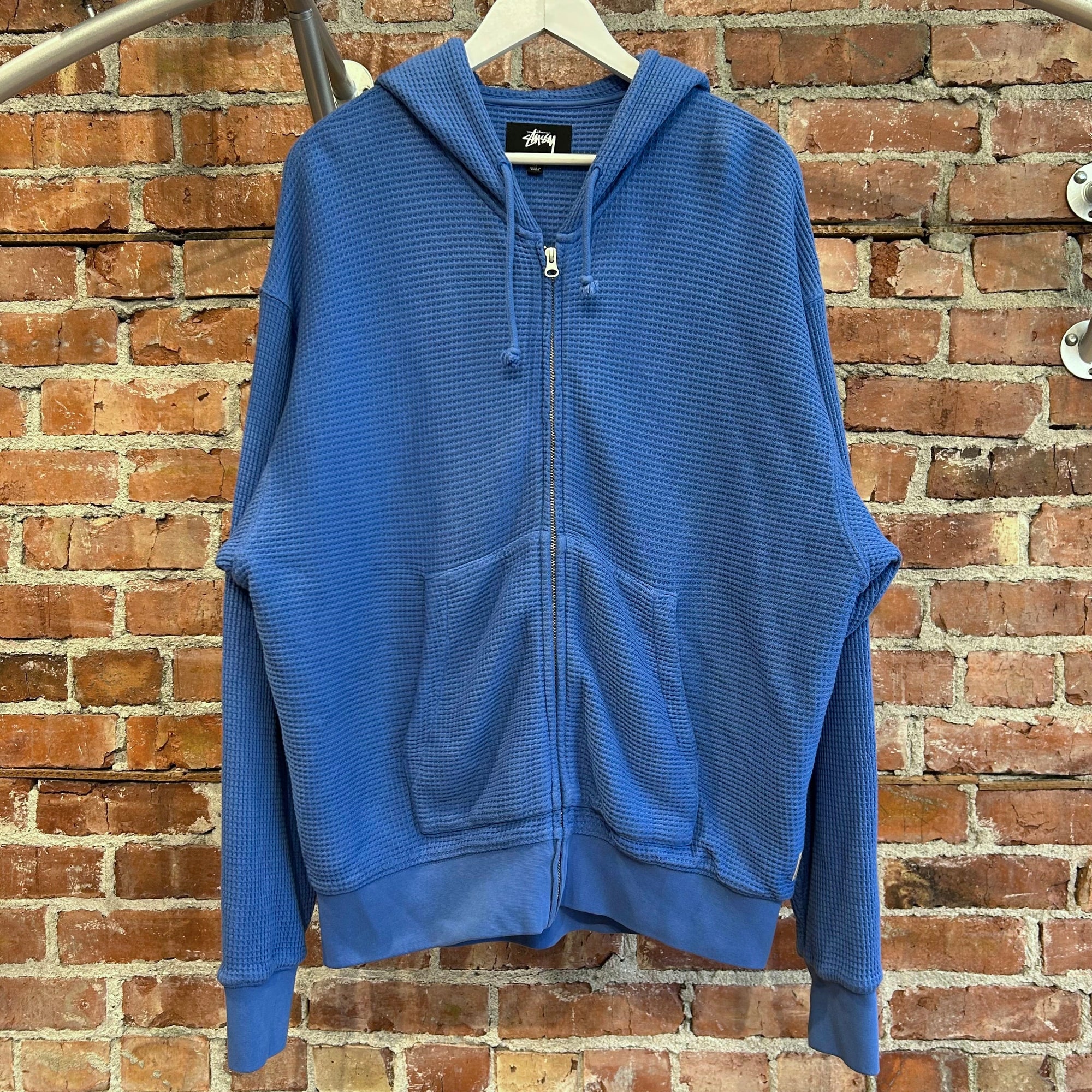 STUSSY DOUBLE LAYER WAFFLE ZIP HOODIE ‘BLUE’