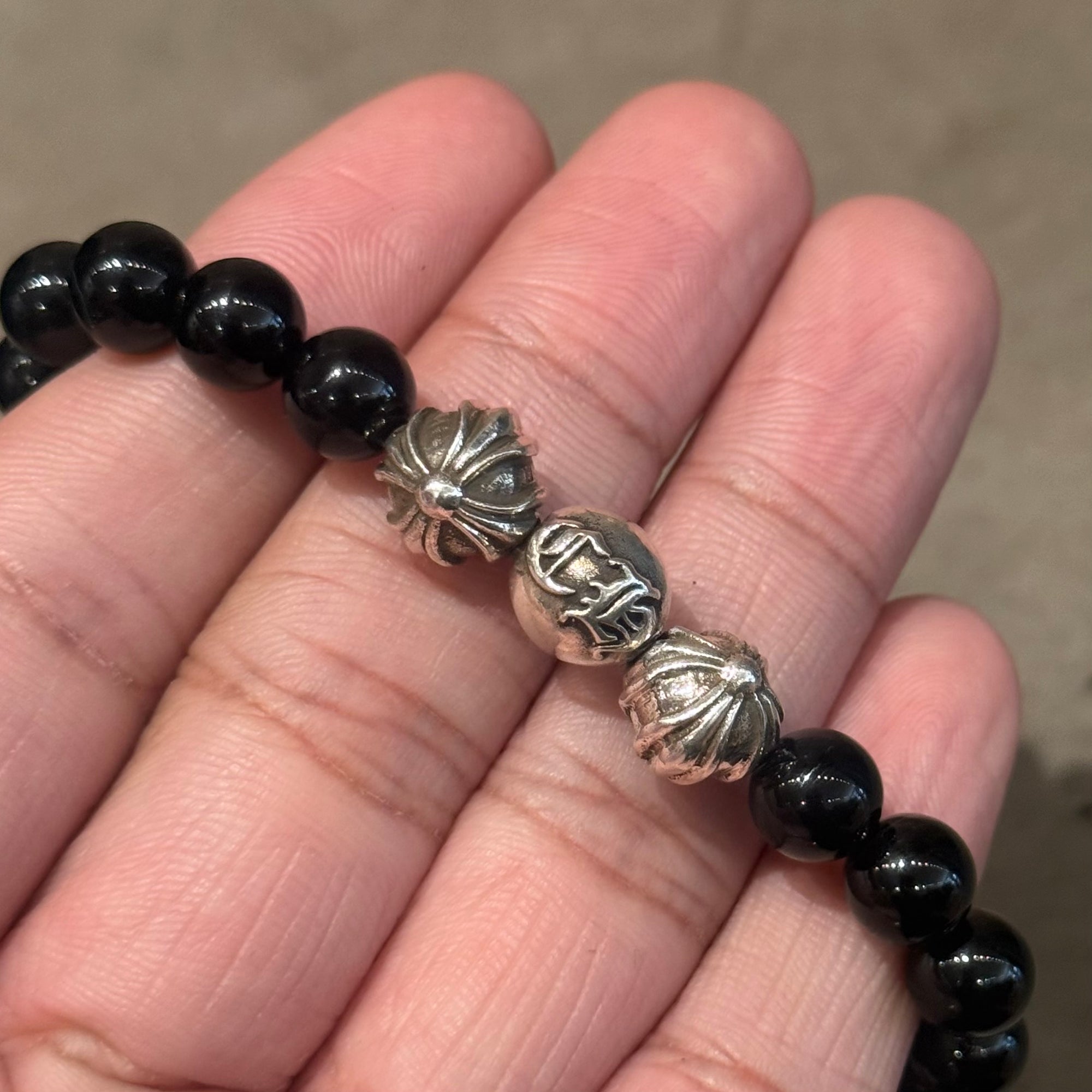 CHROME HEARTS 10MM OBSIDIAN 5-BEAD BRACELET ‘BLACK’