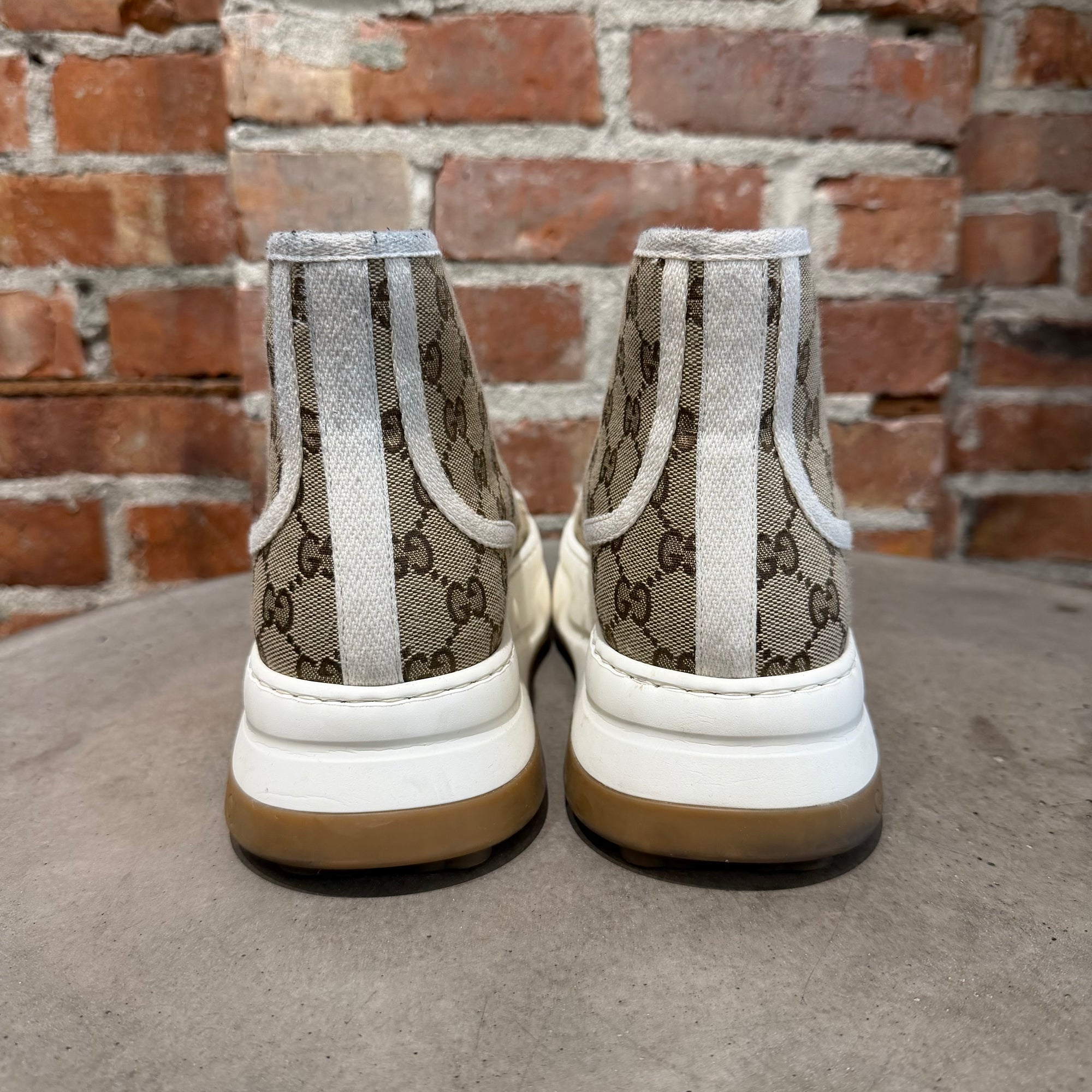 GUCCI MONOGRAM TENNIS HIGHTOP SNEAKERS ‘BROWN’