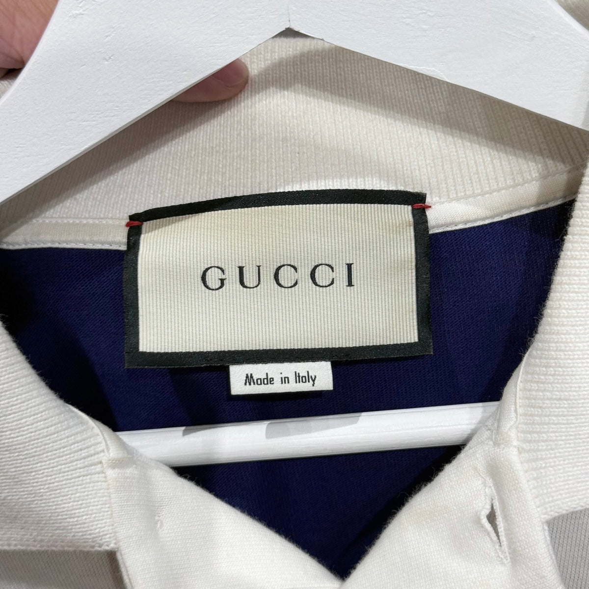 GUCCI APPLIQUED WEBBING TRIMMED POLO SHIRT ‘MULTI’