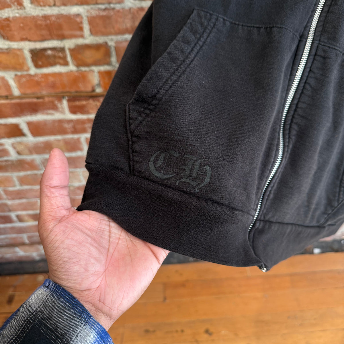 CHROME HEARTS FADED T-BAR ZIP HOODIE ‘BLACK’