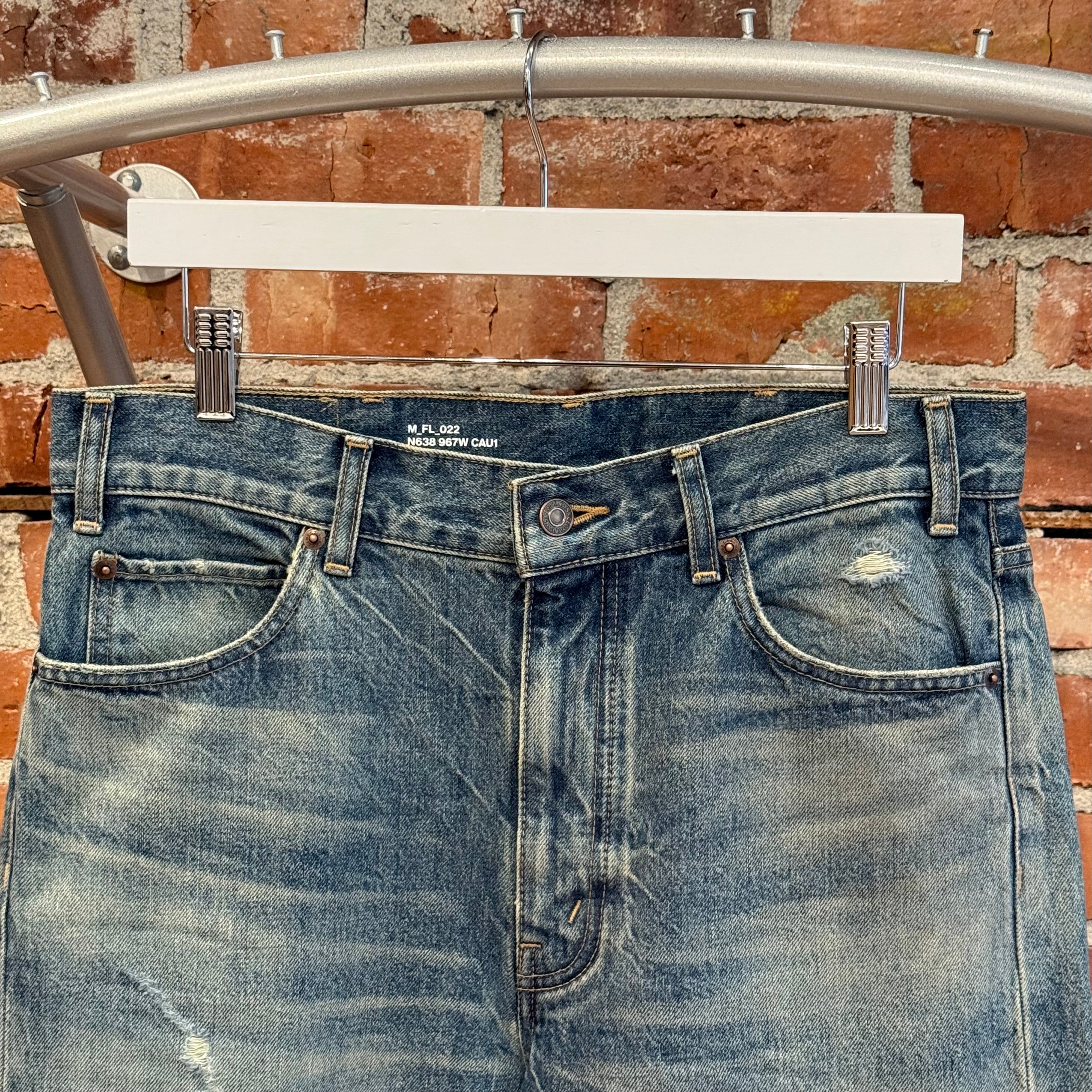 CELINE WIDE LEG DISTRESSED DENIM JEANS 'BLUE' – Sadō Room