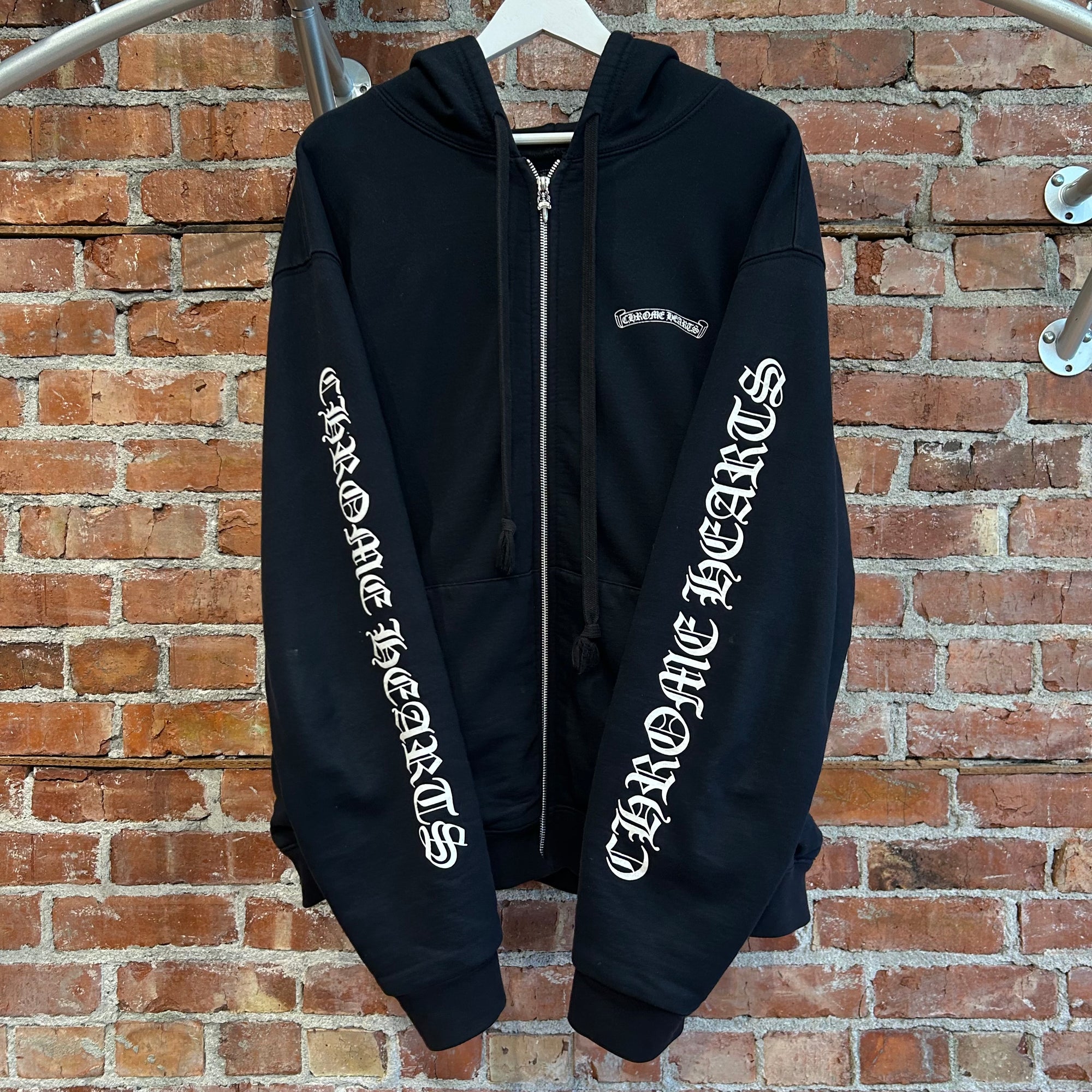 CHROME HEARTS SCROLL BANNER THERMAL ZIP HOODIE ‘BLACK’