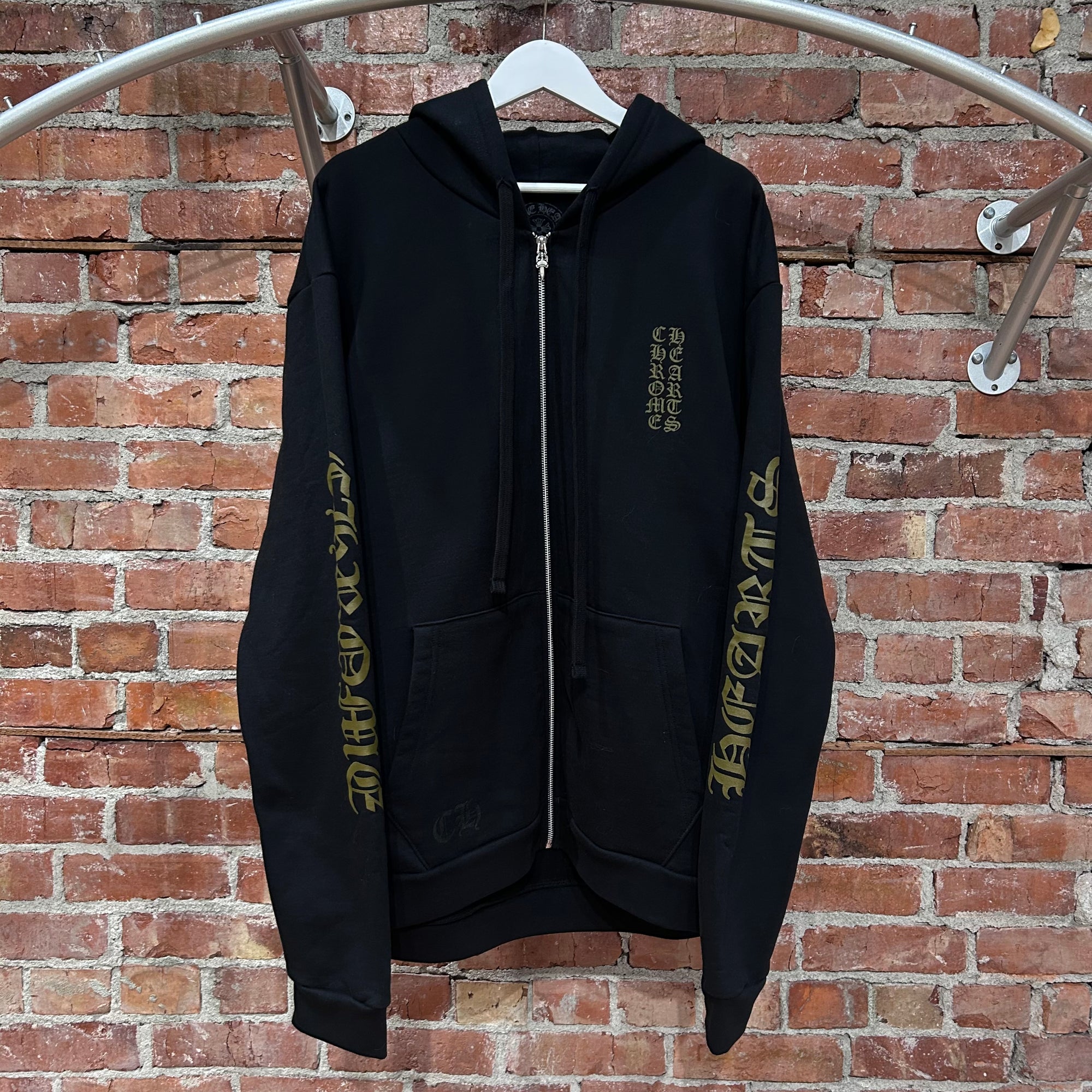 CHROME HEARTS OLIVE VERTICAL SCRIPT ZIP HOODIE ‘BLACK’