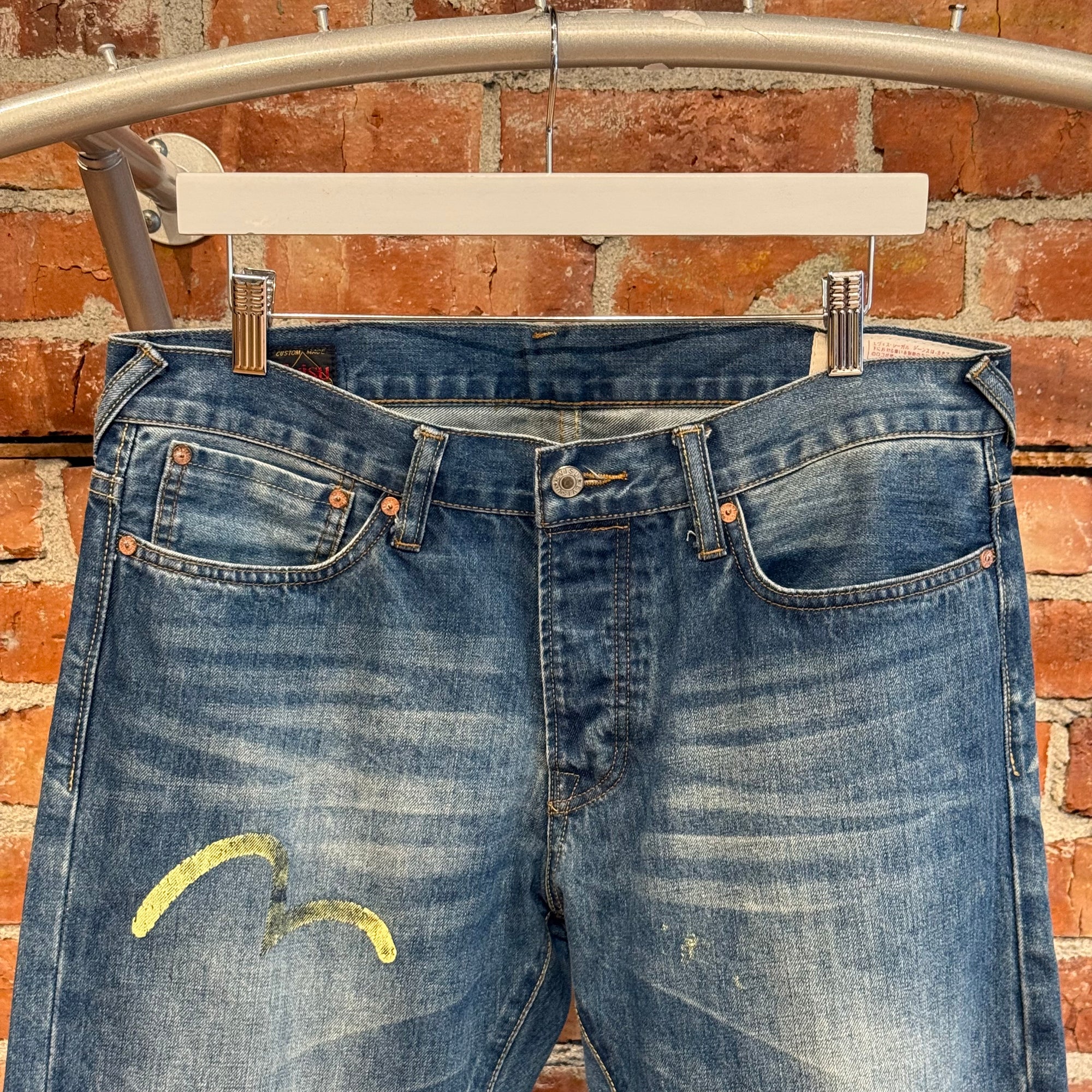 EVISU LOT 005 OFFSET GULL PRINT DENIM ‘BLUE/IVORY’