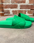 BOTTEGA VENETA QUILTED SLIDES ‘GREEN’