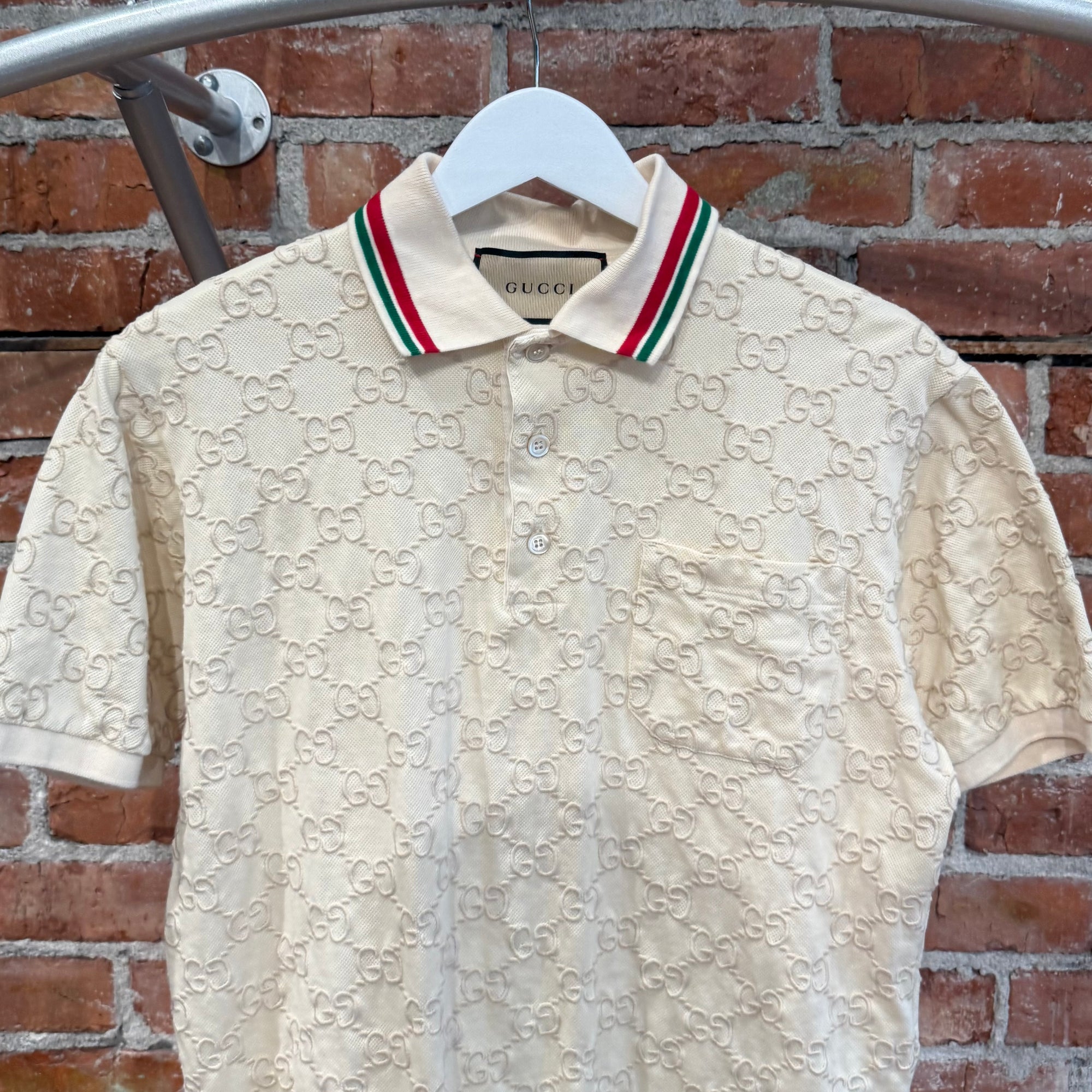 GUCCI JACQUARD GG TIPPED POLO SHIRT ‘CREAM’
