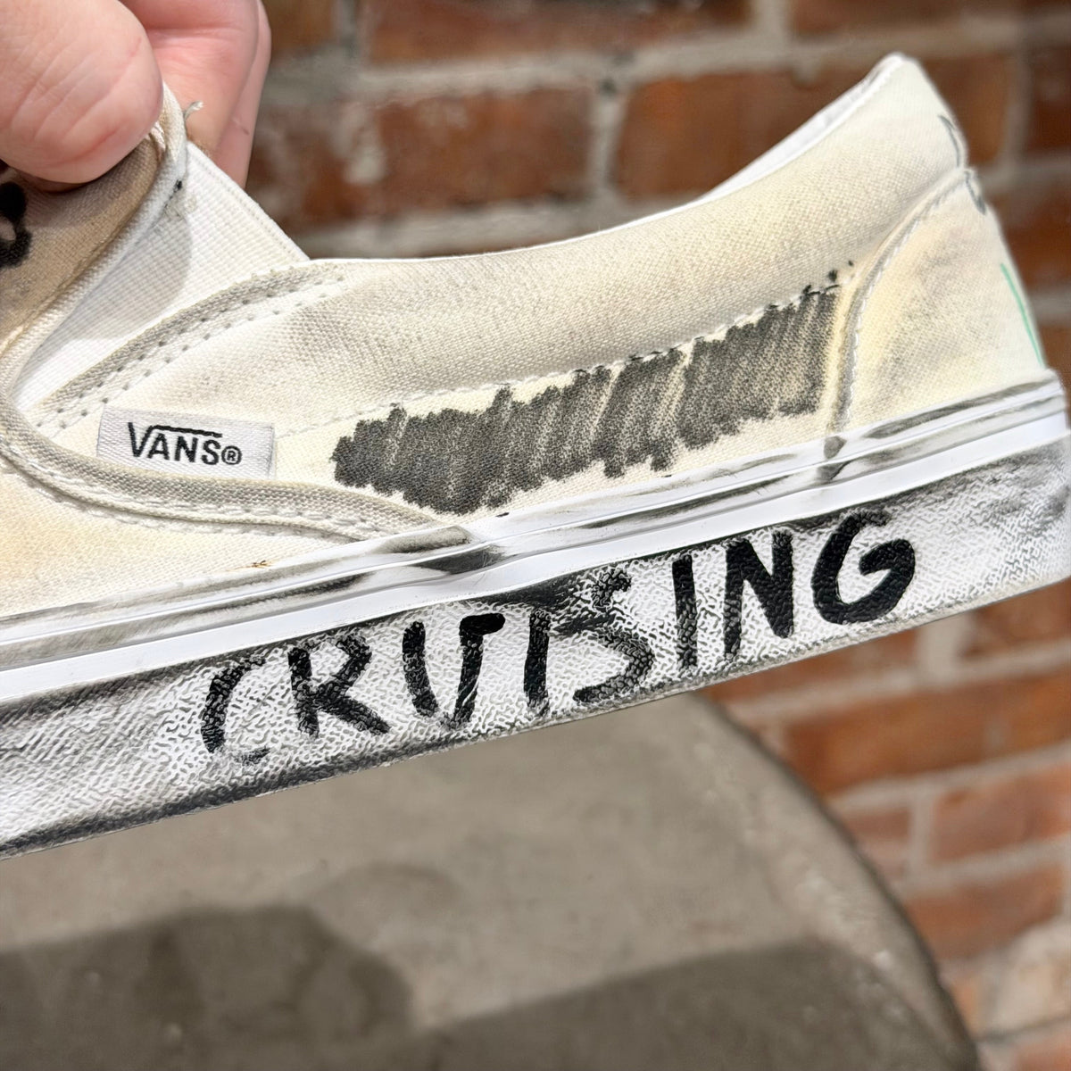PALY HOLLYWOOD 1 OF 1 HAND PAINTED VANS SLIP ONS ‘WHITE’