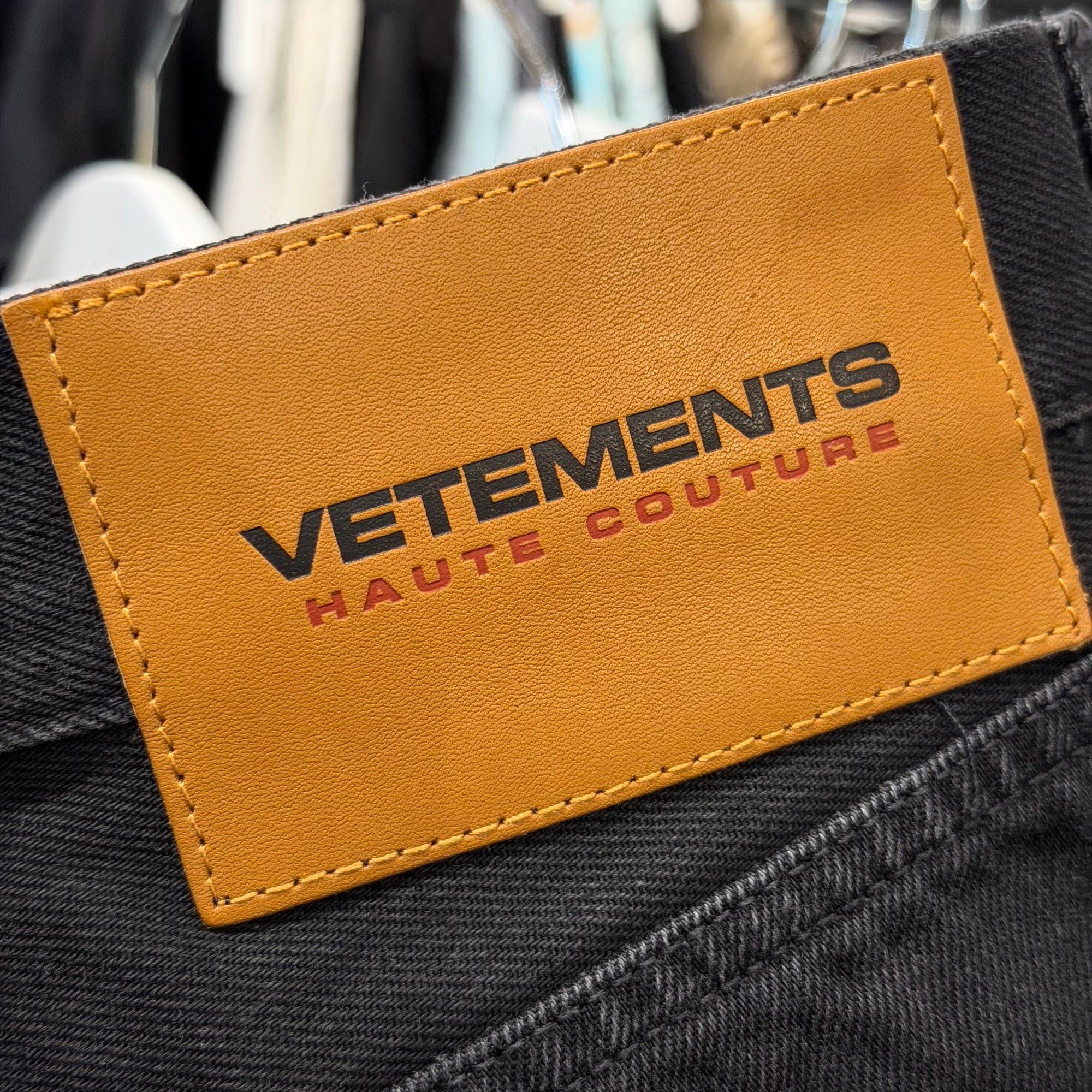 VETEMENTS SS19 RHINESTONE EMBELLISHED STRAIGHT DENIM  ‘BLACK’
