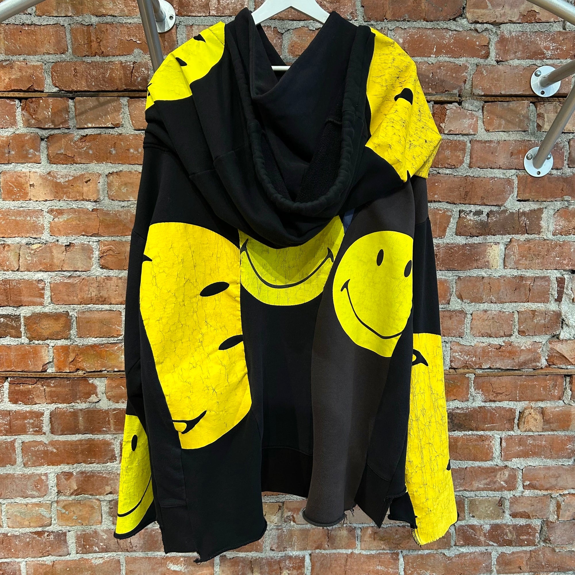 KAPITAL RECONSTRUCTED PATCHWORK SMILEY HOODIE ‘BLACK/YELLOW’