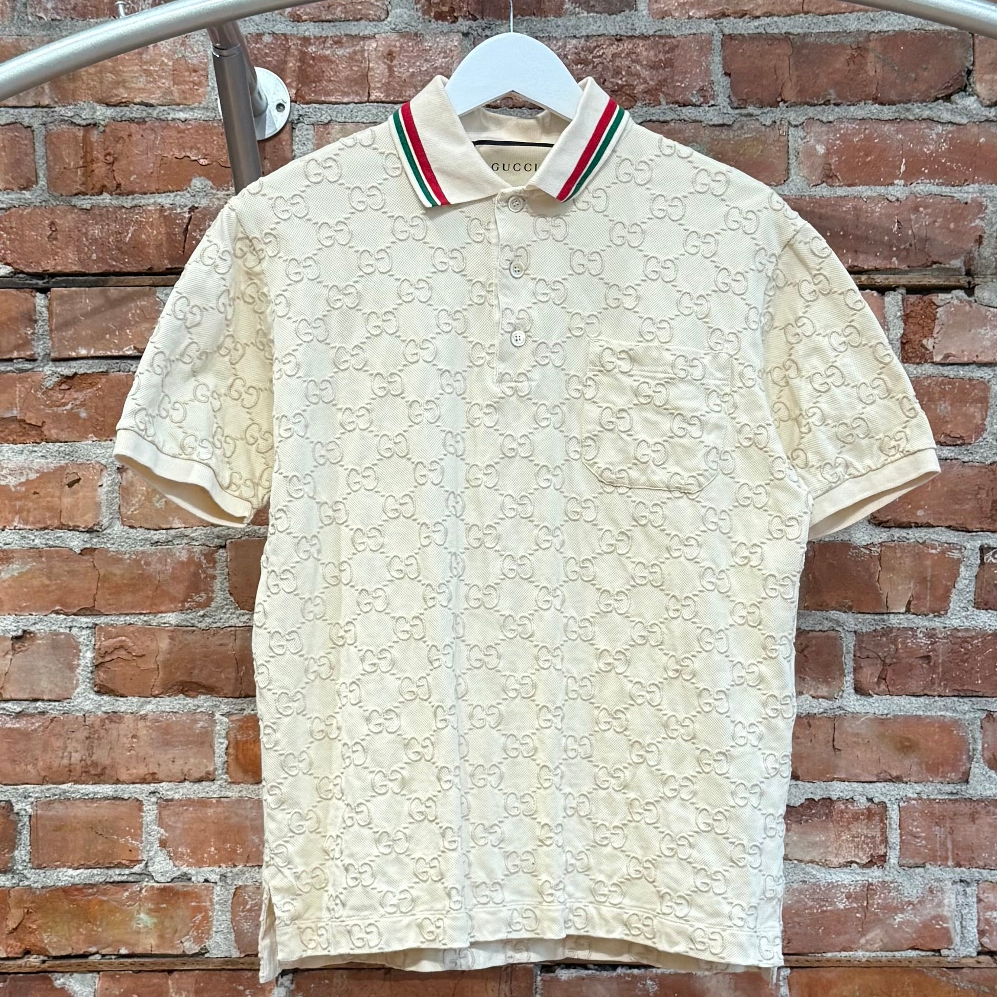 GUCCI JACQUARD GG TIPPED POLO SHIRT ‘CREAM’