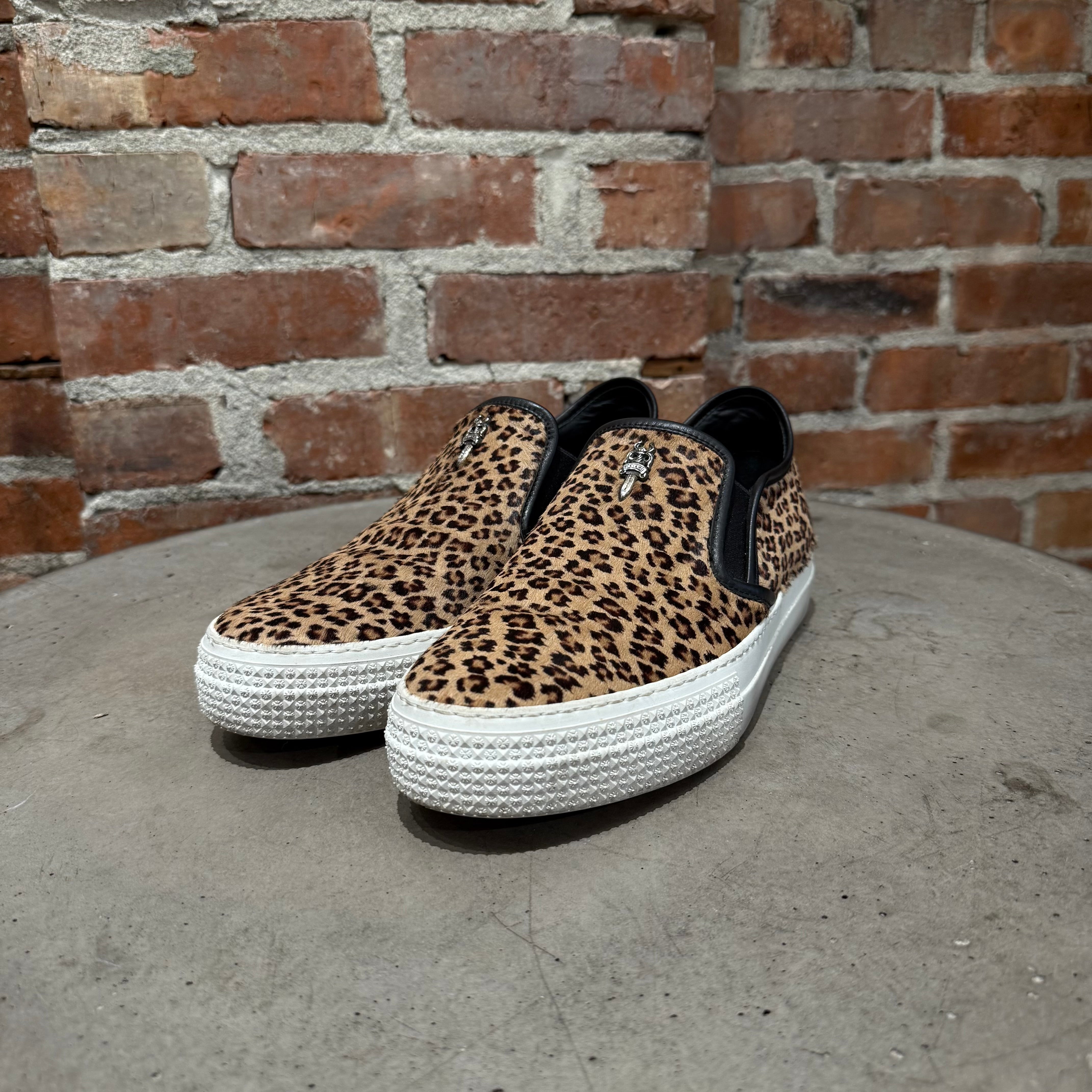 CHROME HEARTS DAGGER PONY HAIR CHEETAH SLIP ON SNEAKERS 'TAN