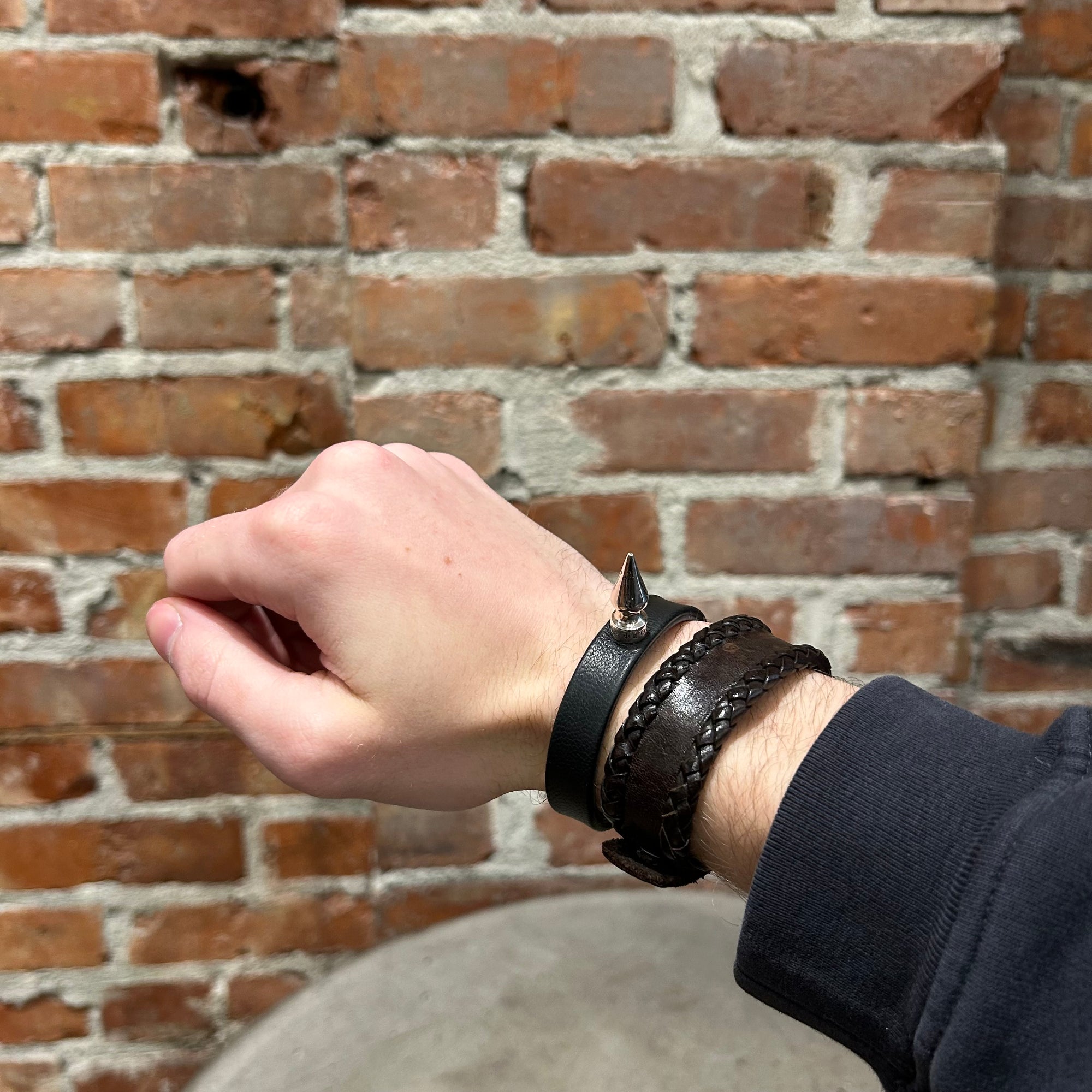 CHROME HEARTS RS3 SPIKE LEATHER BRACELET ‘BLACK’
