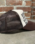 KAPITAL DENIM REPAIR TRUCKER HAT ‘BROWN’