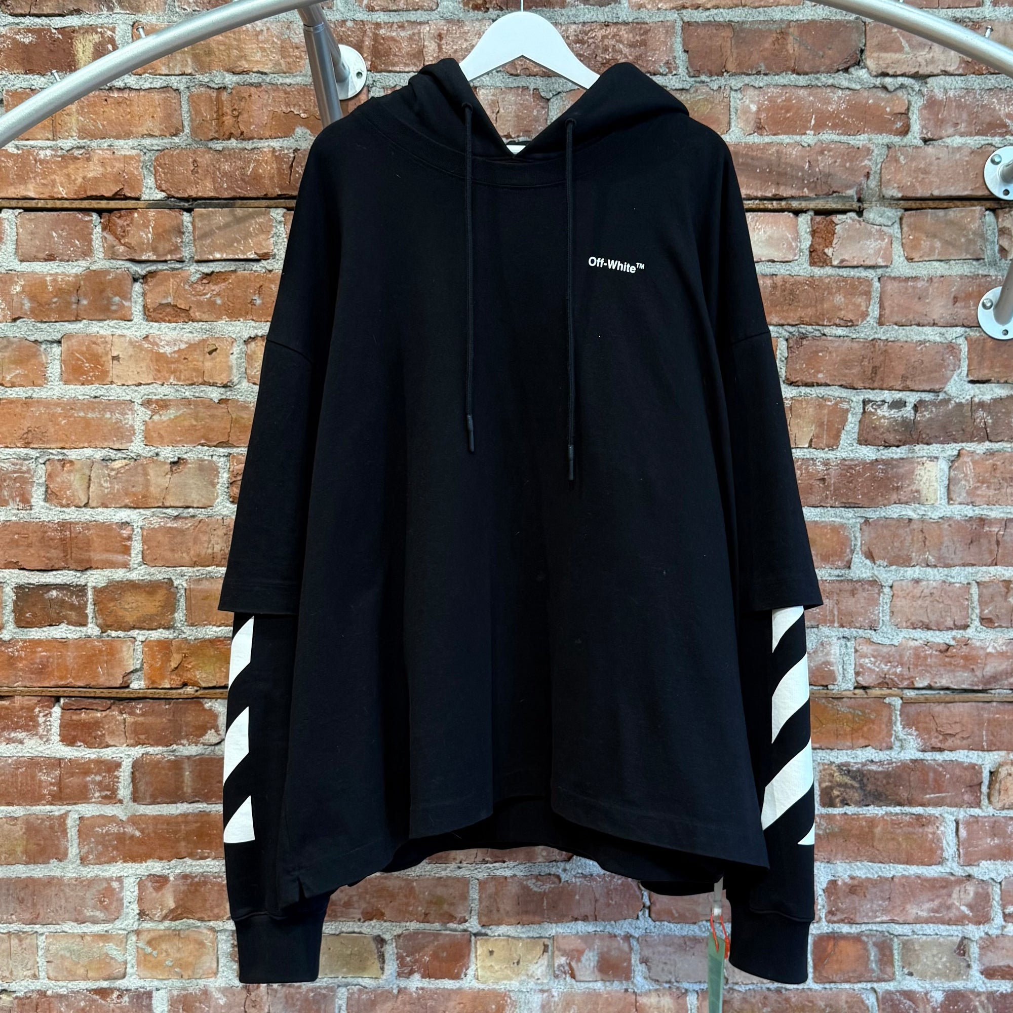 OFF-WHITE DIAGONAL HELVETICA LAYER HOODIE ‘BLACK’