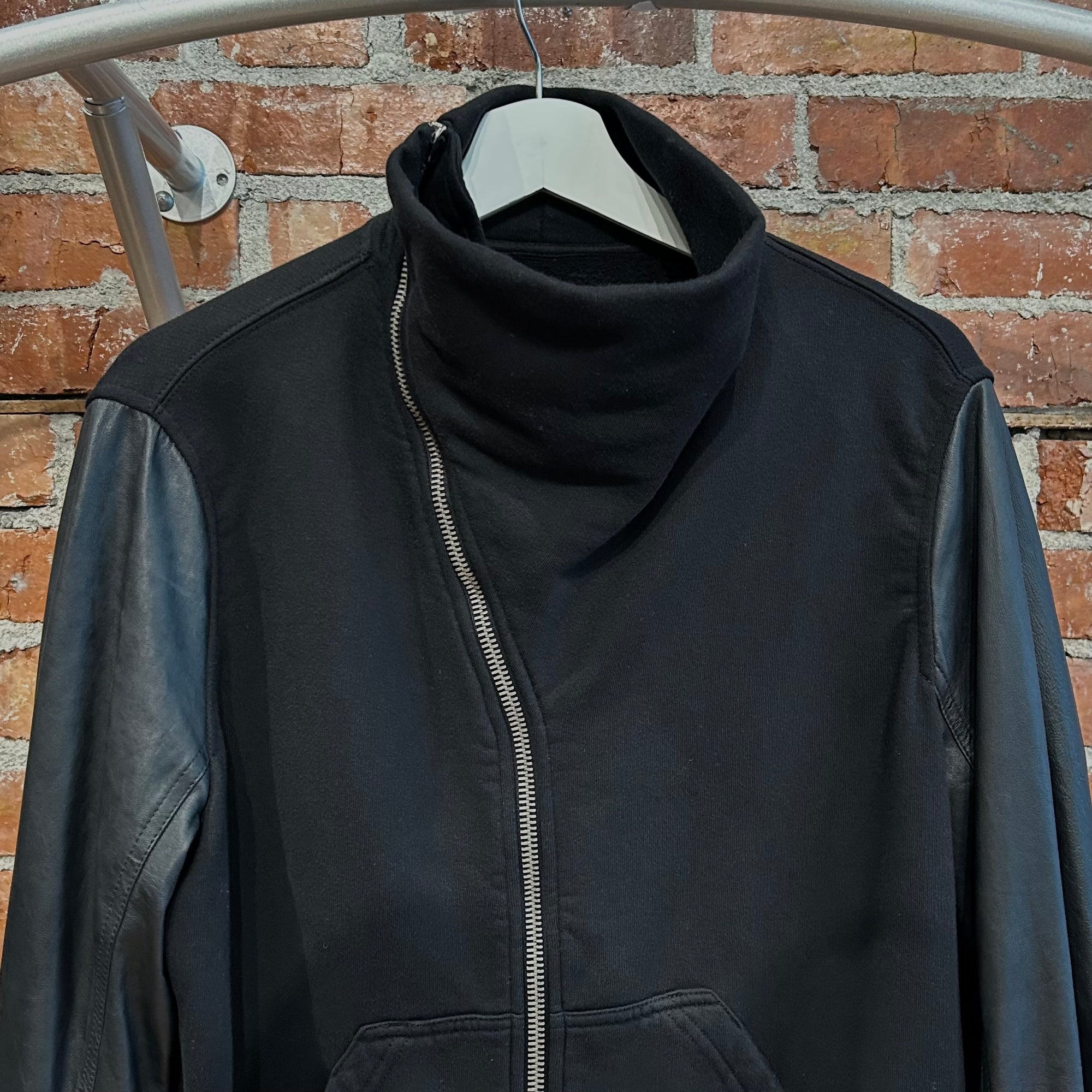 RICK OWENS SS15 DRKSHDW HYBRID LEATHER MOUNTAIN ZIP JACKET ‘BLACK’